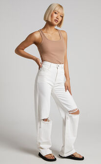 Showpo | Malcolm Jeans - Mid Rise Contrast Stitch Flared Denim Jeans in White Denim