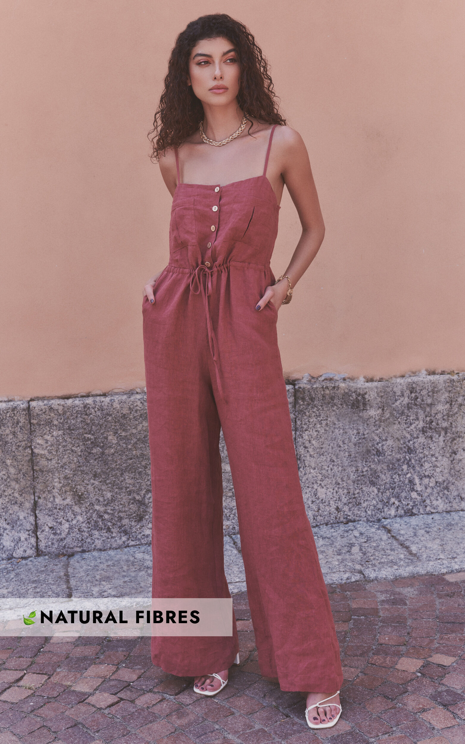 pink button up jumpsuit