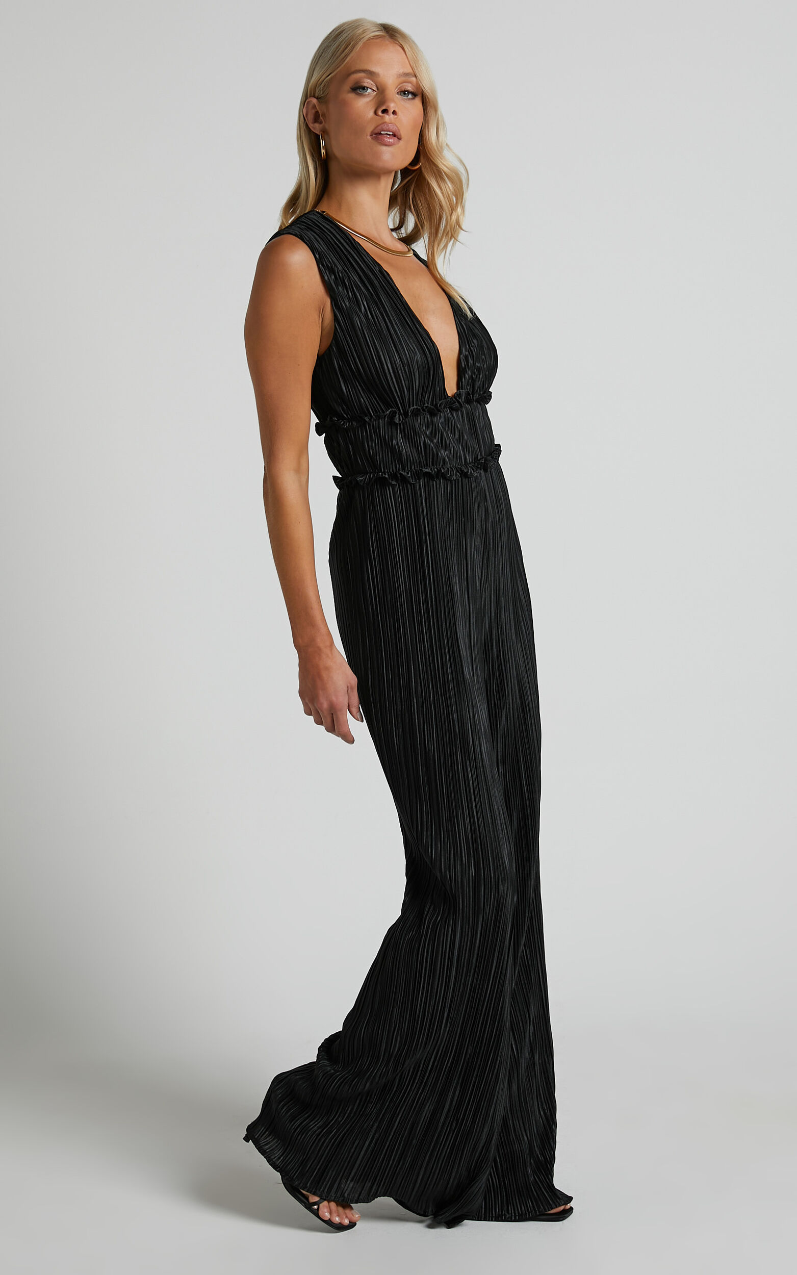 FRINGED SEQUIN HALTER NECK JUMPSUIT - Black