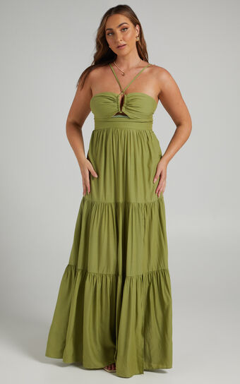 Triangle Cutout Bodice Maxi Dress with Adjustable Straps