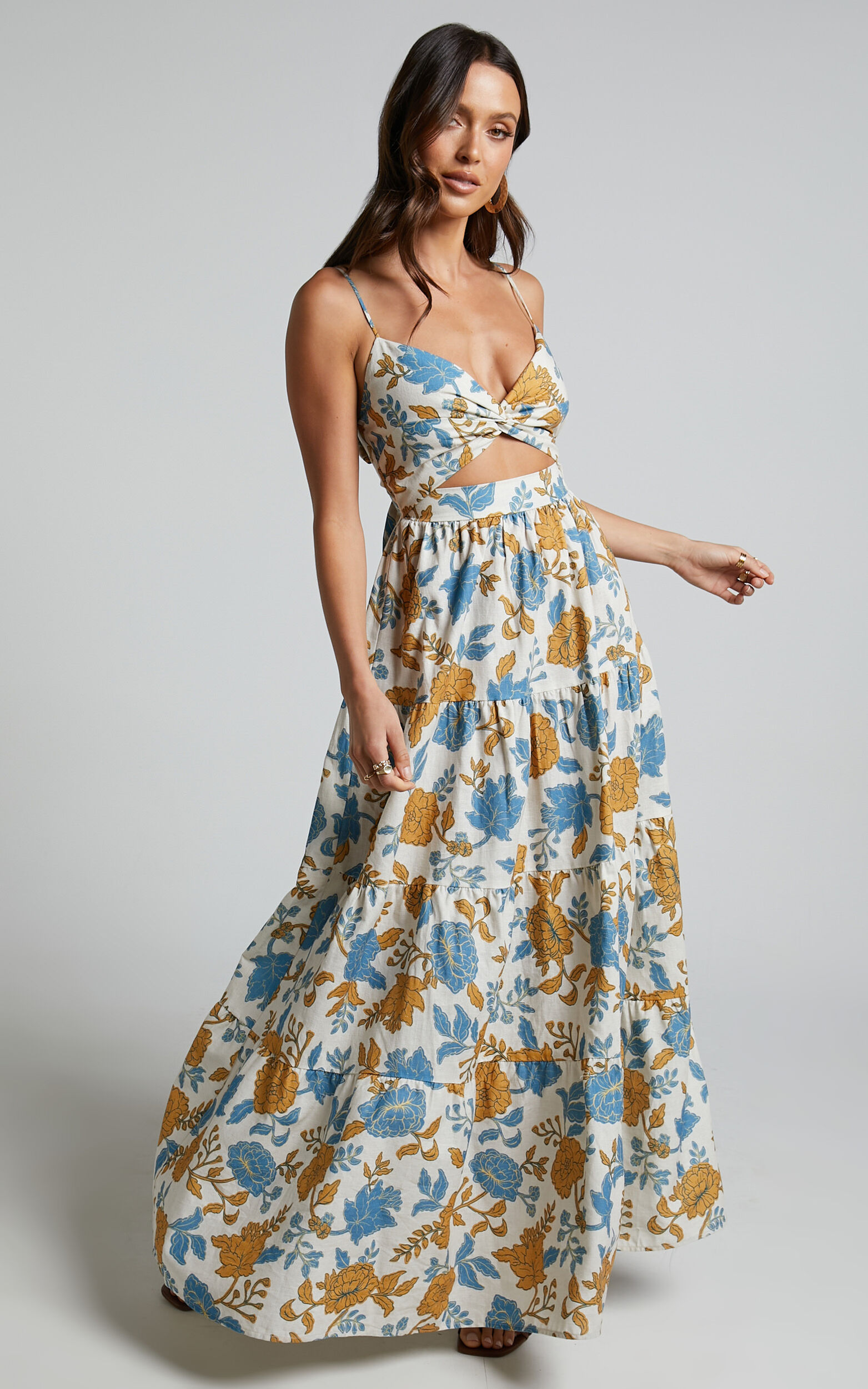 Valencia Sweetheart Blend Emerita Tie in Showpo | The USA Floral Midi Amalie Dress - Front Label Back Linen Twist
