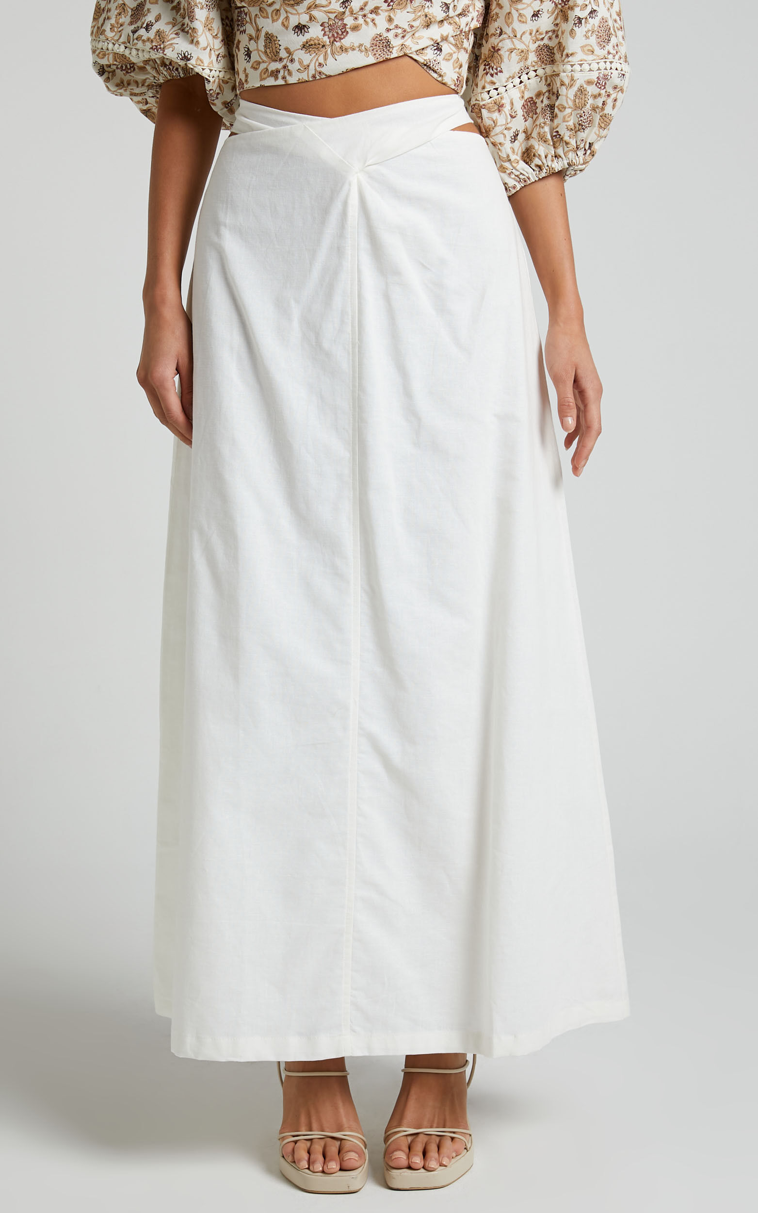 Amalie The Label - Cia Linen Blend Cross Front Midi Skirt in White ...