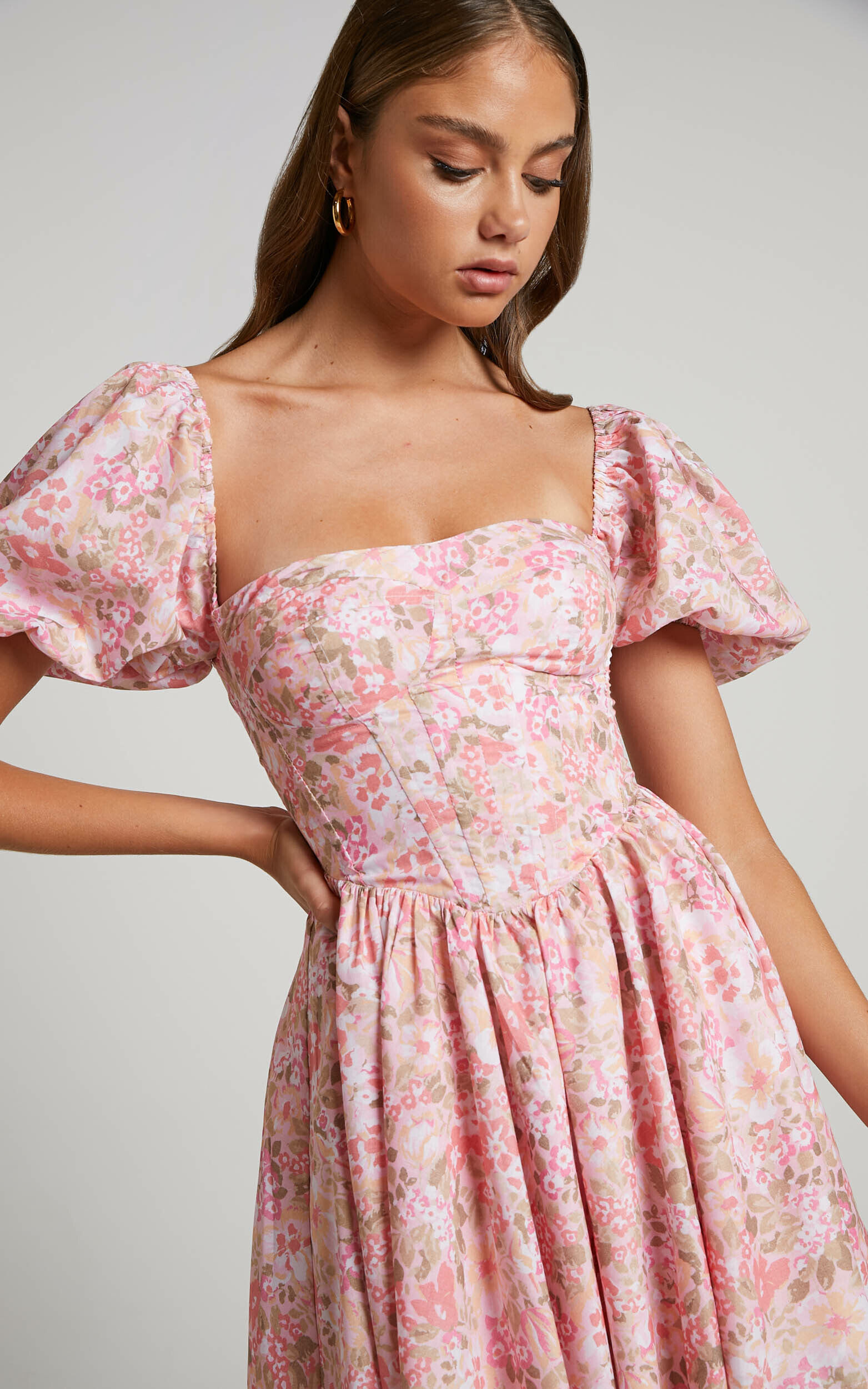 Phorchia Mini Dress - Fit and Flare Puff Sleeve Corset Dress in