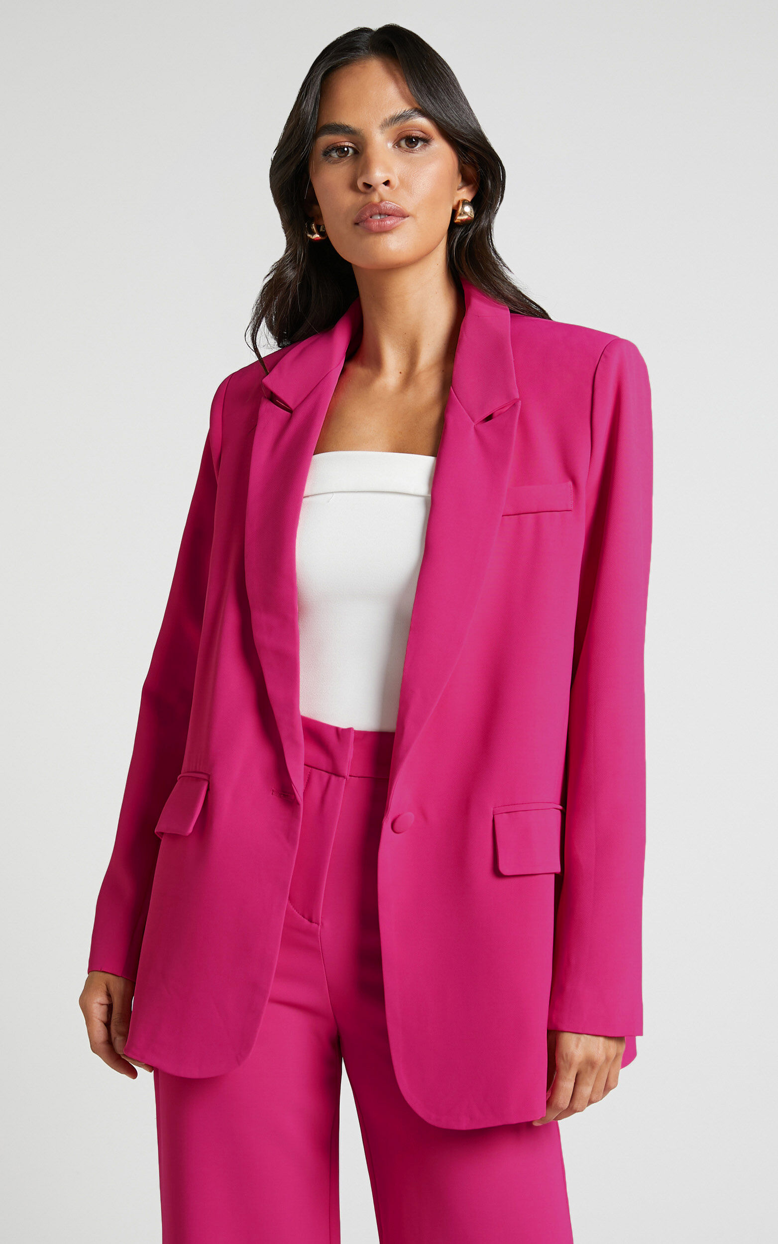 Michelle Oversized Plunge Neck Button Up Blazer in Pink | Showpo