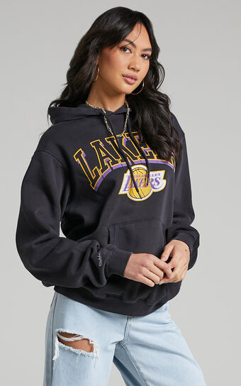 Mitchell & Ness - LA Lakers Vintage Keyline Logo Hoodie in Faded Raven ...