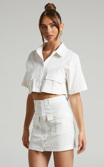 Navine Two Piece Set - Button Front Crop Top and Cargo Pocket Mini ...