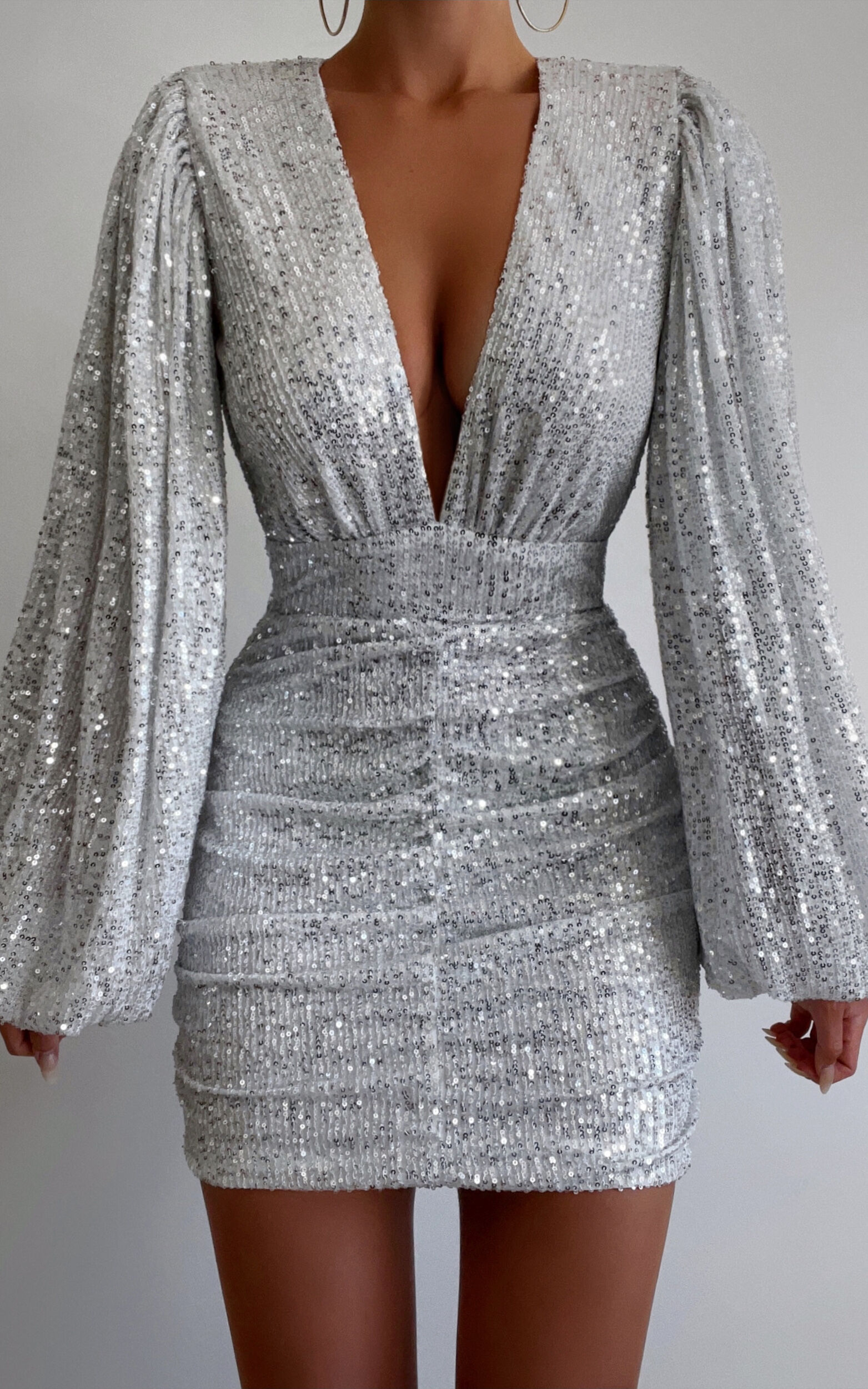 Short silver sequin dress