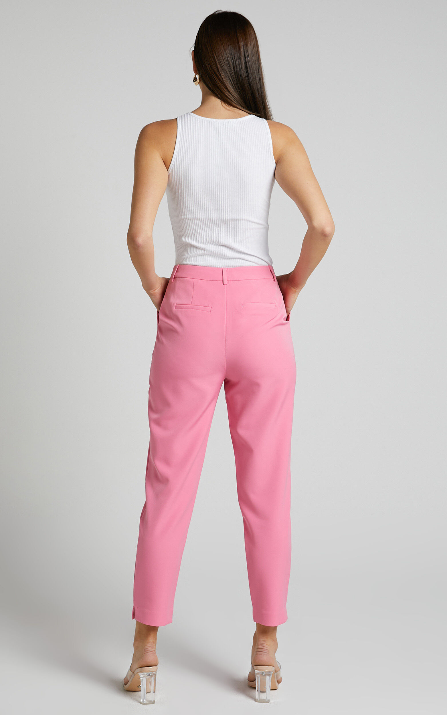 Hermie Pants - High Waisted Cropped Tailored Pants in Pink