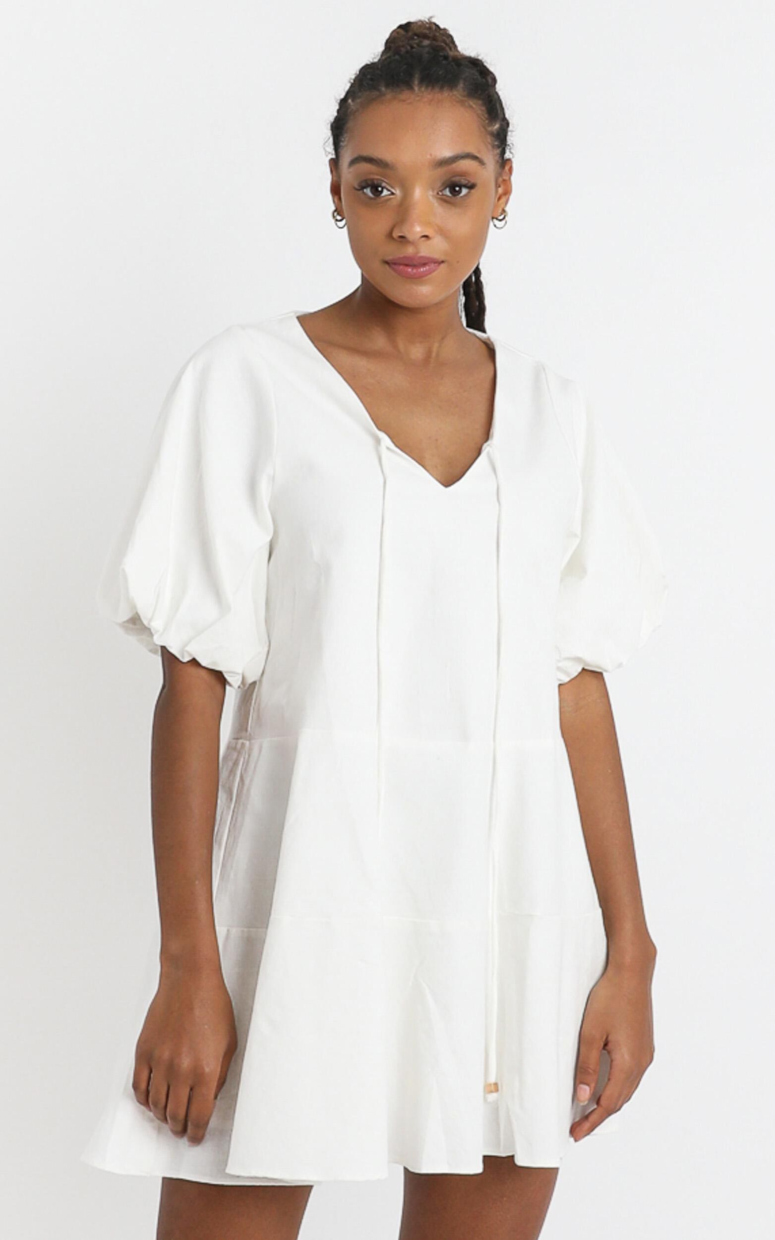 Krizza Mini Dress in White Linen Look | Showpo USA