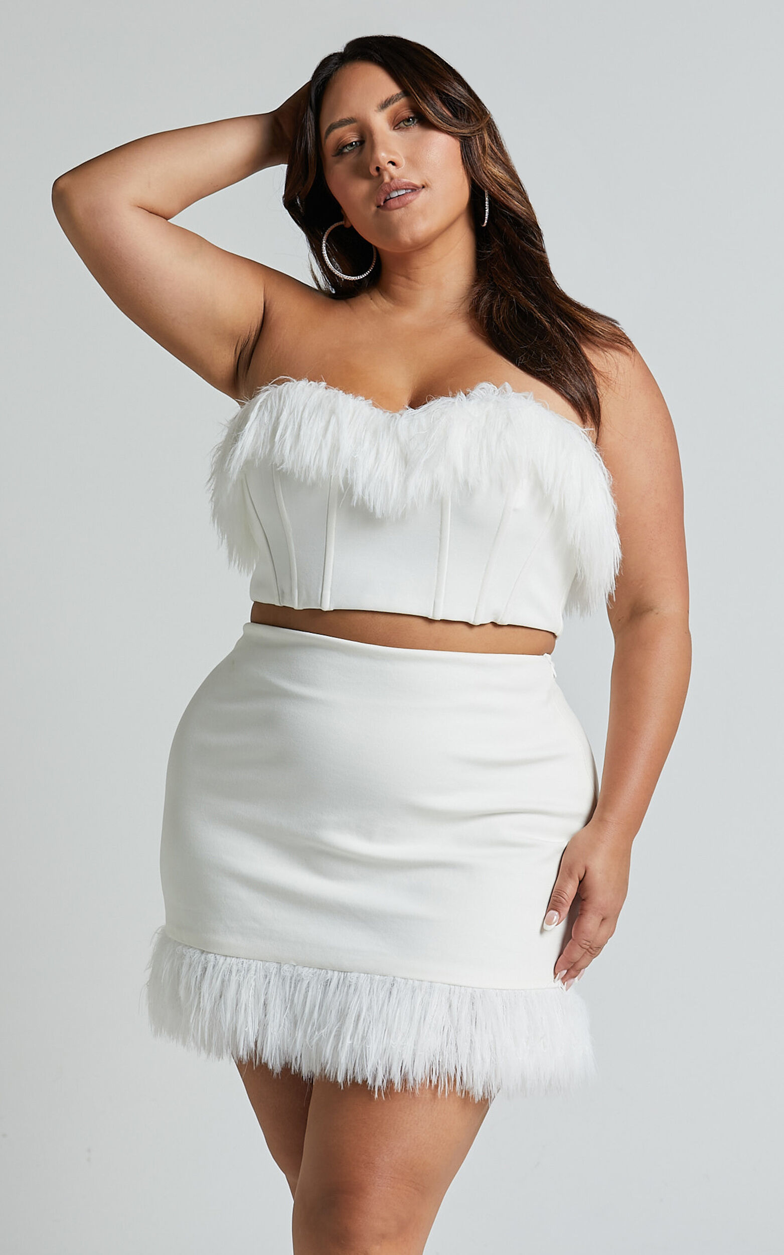The Freesia Patent Feather Skirt in White S / White