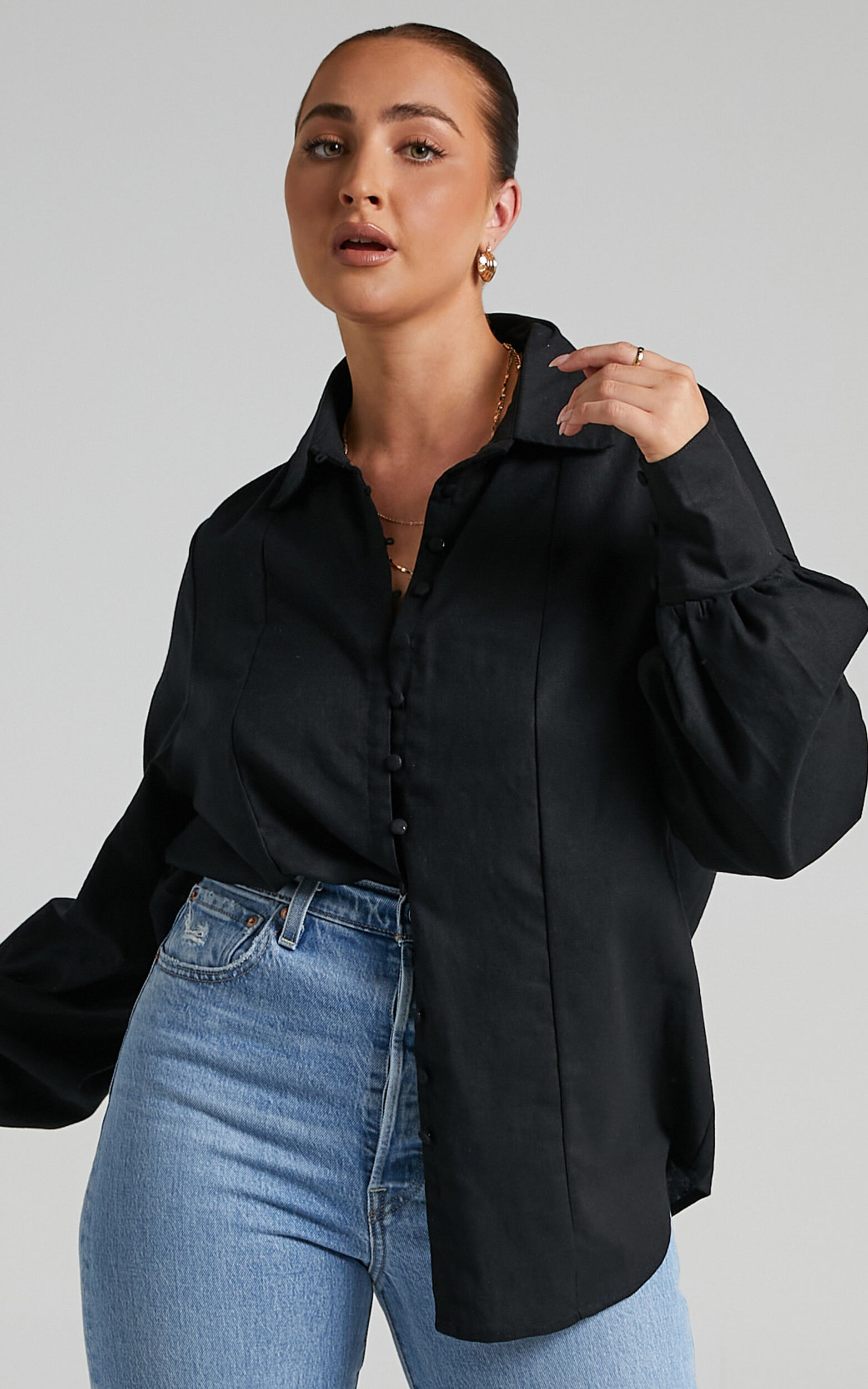 Kiva Long Sleeve Blouse in Black | Showpo