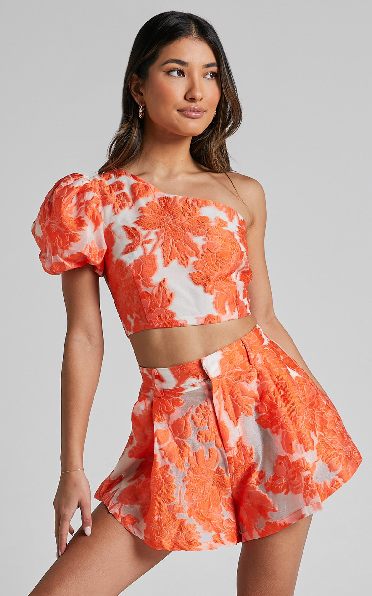Brailey Two Piece Set - One Shoulder Puff Sleeve Top and Shorts