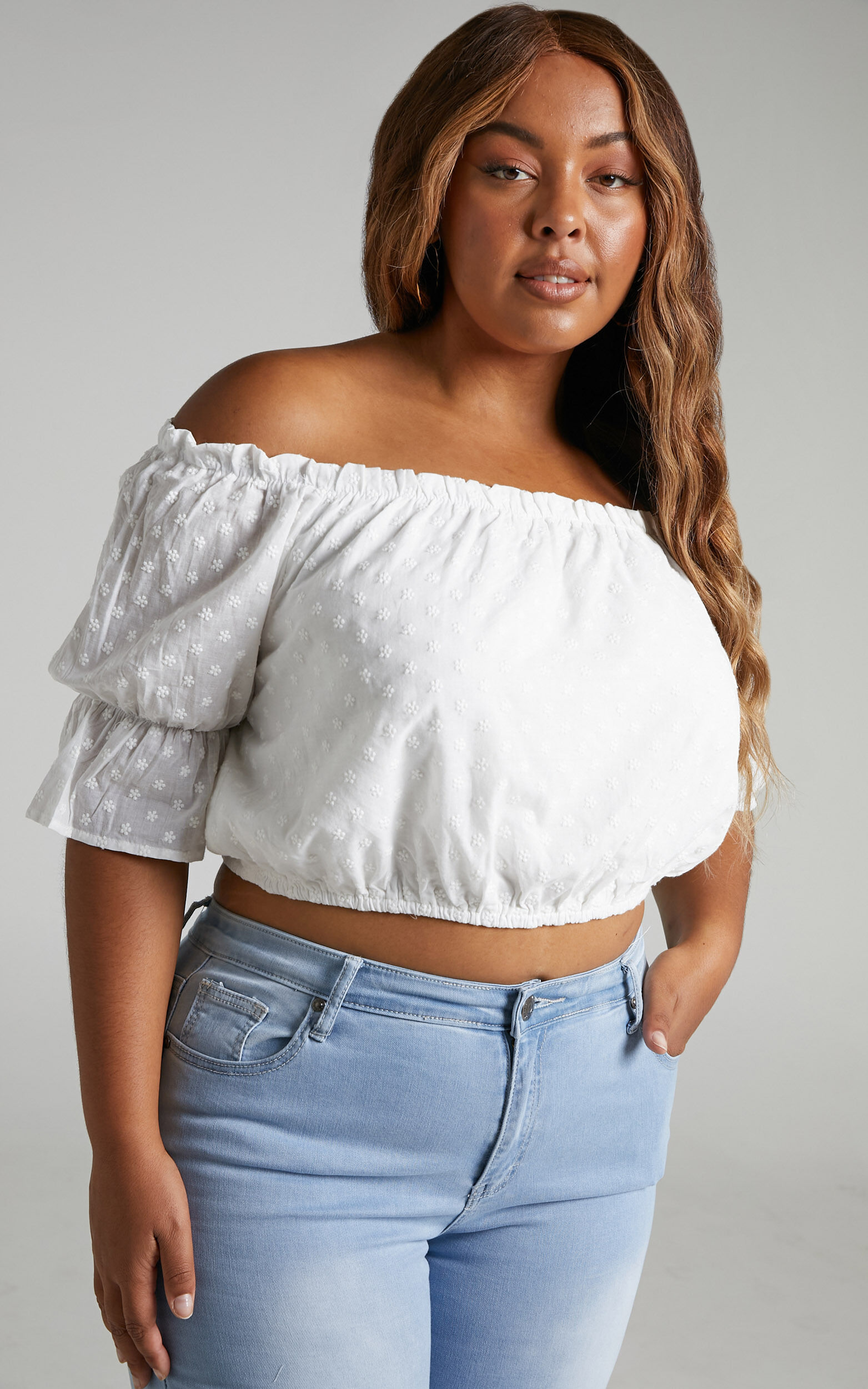 plus white off the shoulder top