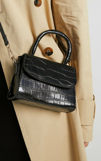 Shinny faux croc handle mini bag