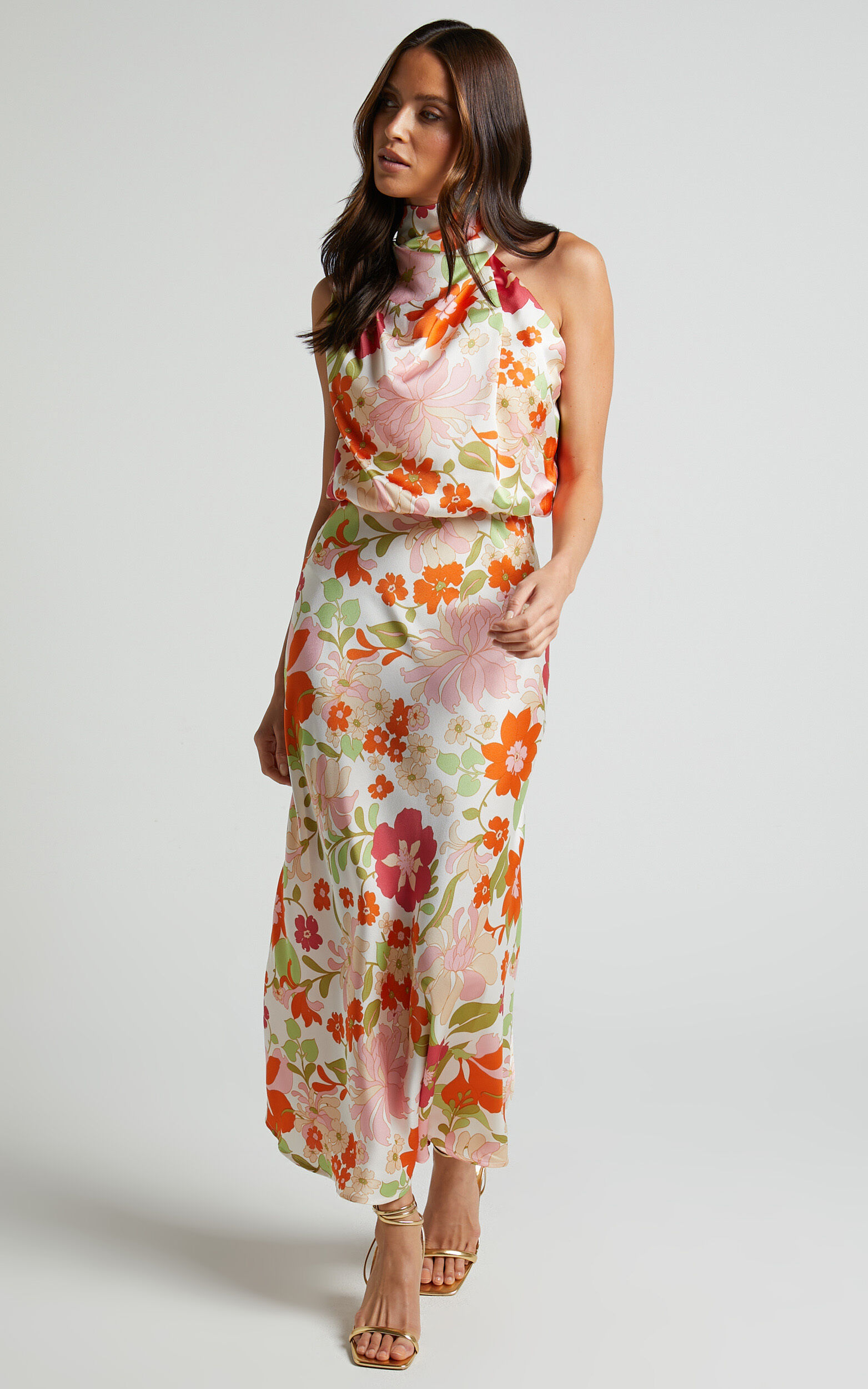 Alaia Midi Dress - High Neck Slip Dress in Orange | Showpo USA