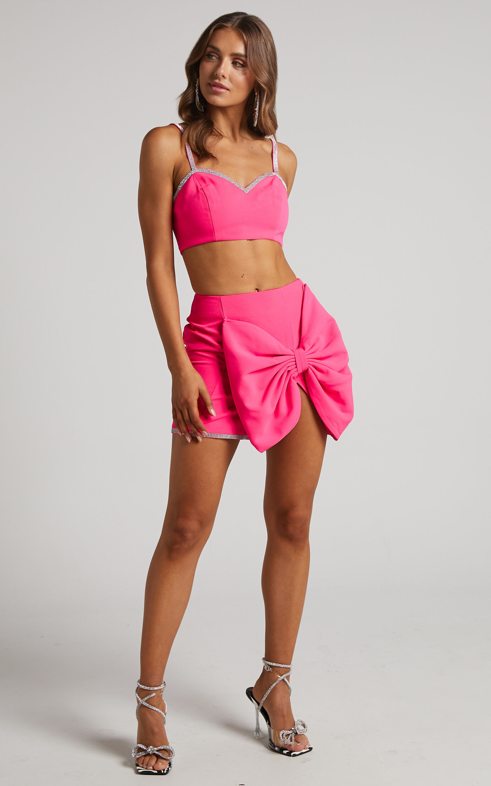 Loving The Attention Slit Front Rhinestone Bow Mini Skirt (Hot Pink) ·  NanaMacs