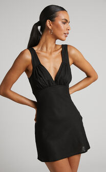 Audrienna Mini Dress - Sequin Long Sleeve Scoop Neck in Black