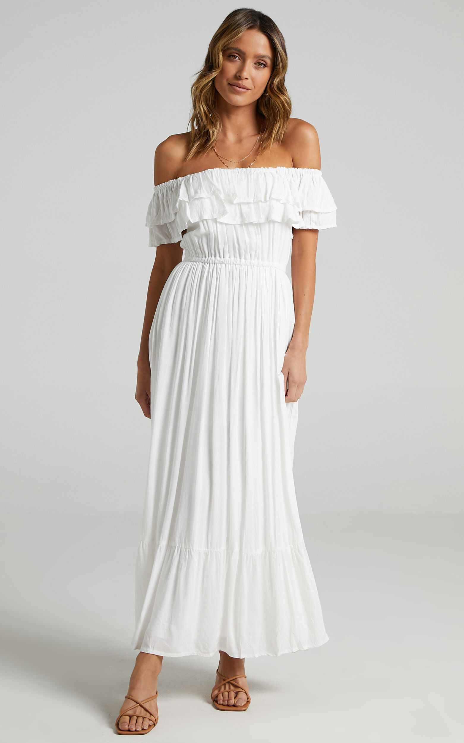 Notre Dame Midi Dress - Off Shoulder Dress in White | Showpo USA