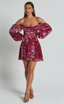 Jessell Mini Dress - Long Sleeve Cowl Corset Dress in Pink Floral