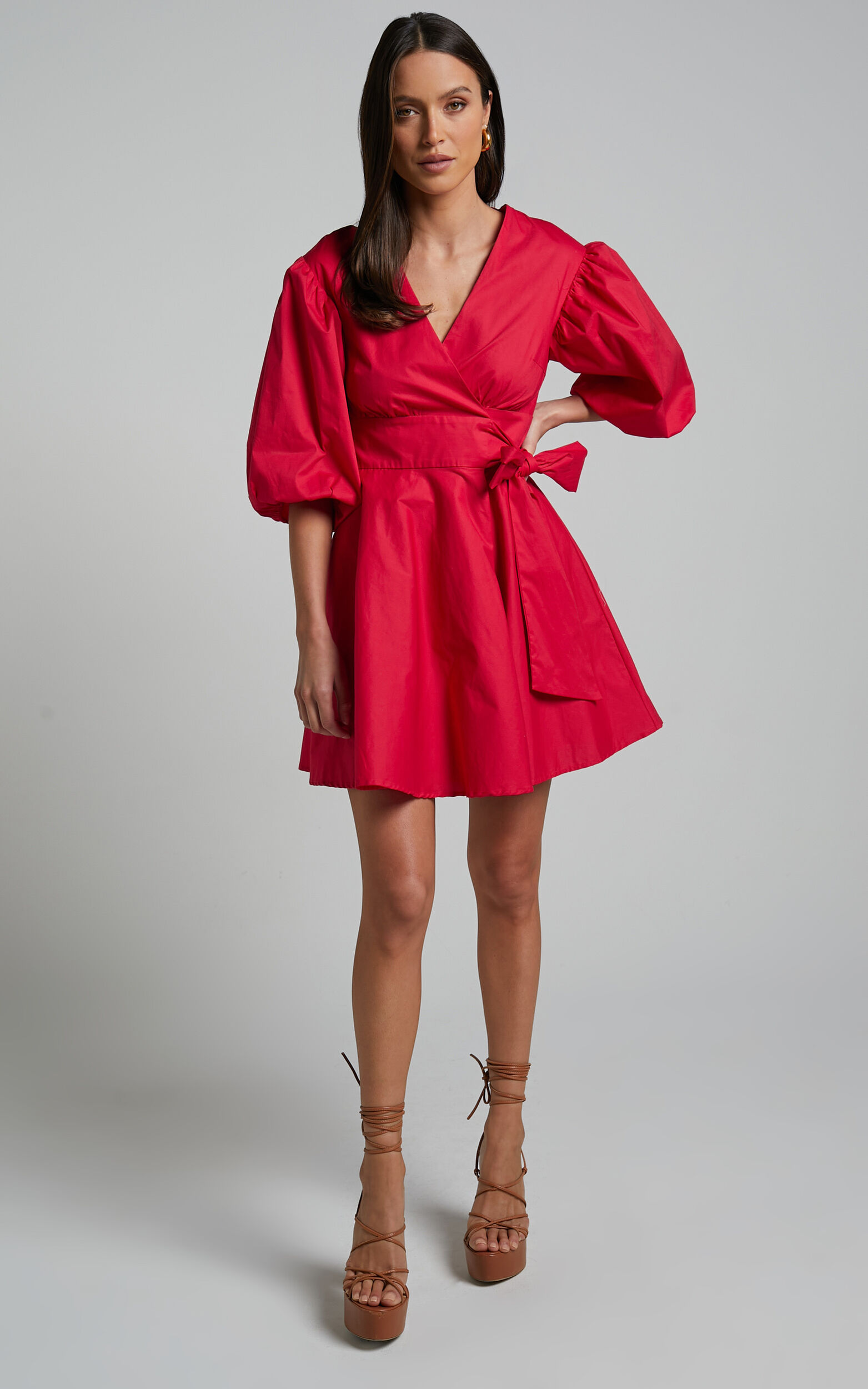 Zyla Mini Dress Puff Sleeve Wrap Dress In Red Showpo Usa 