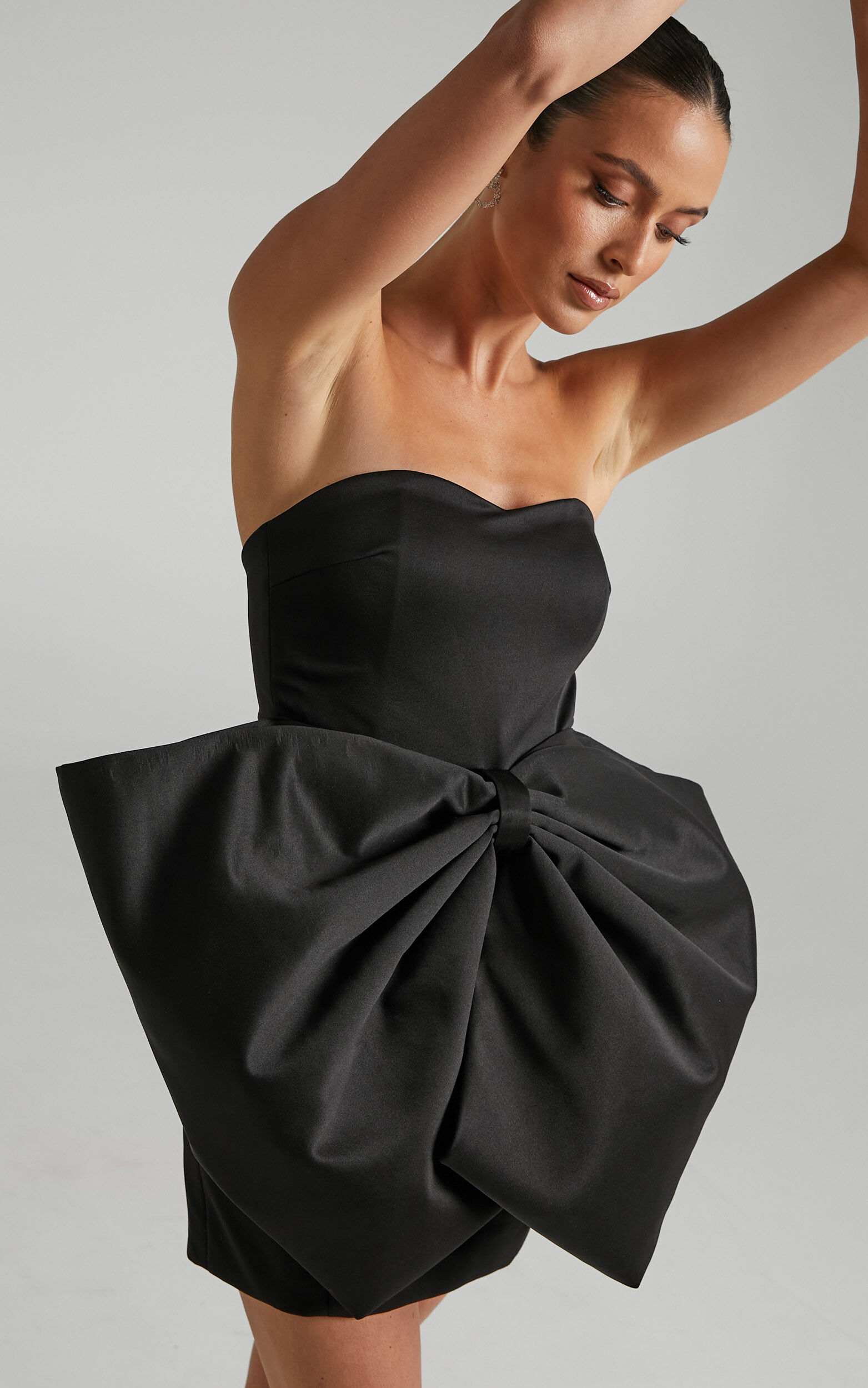 Charmilla Mini Dress - Strapless Bow Front Dress in Black
