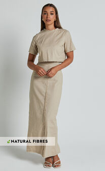 Jemima Two Piece Set - Linen Look One Shoulder Crop and Pants Set in Rust  Floral