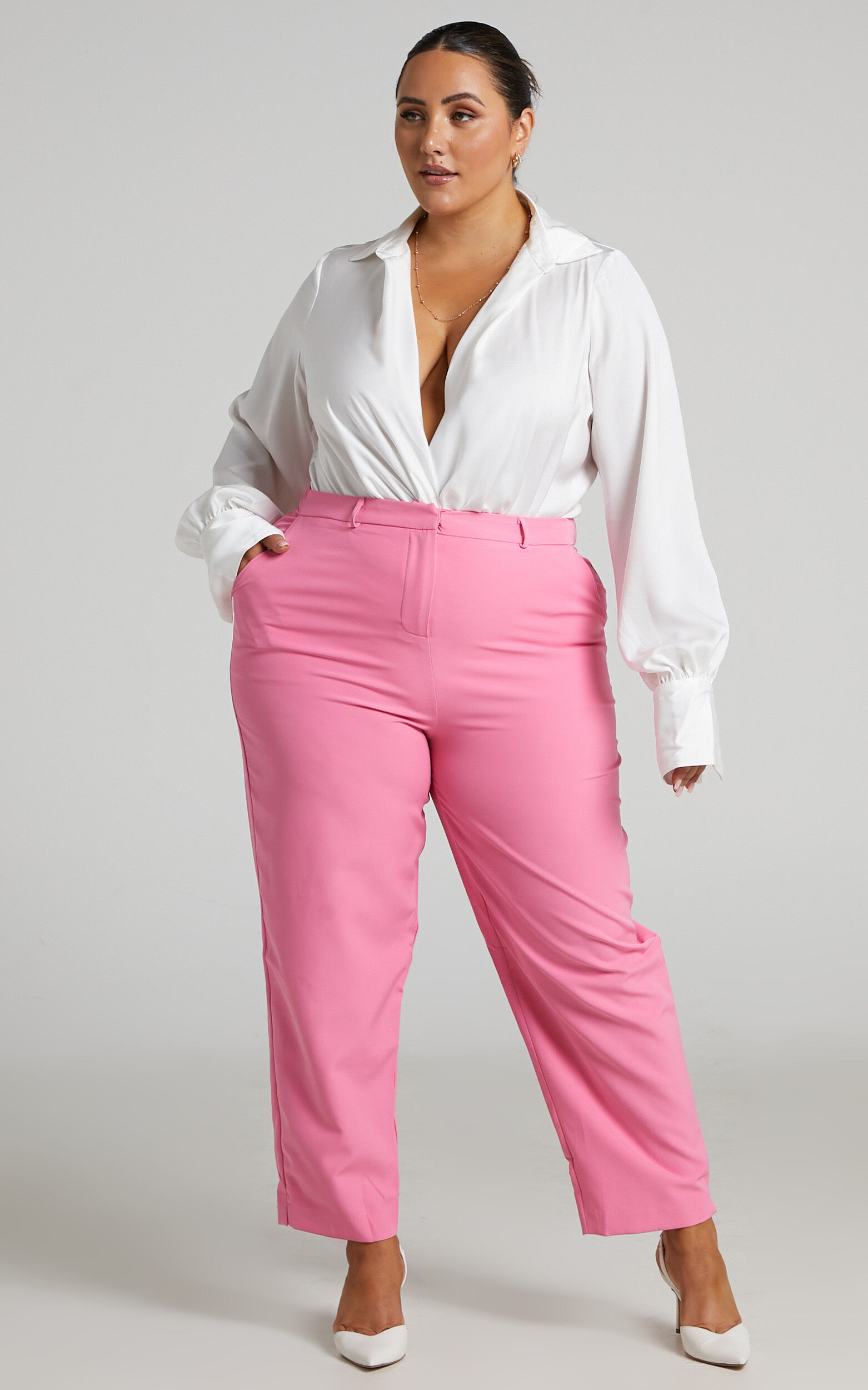 Hermie Pants - High Waisted Cropped Tailored Pants in Pink