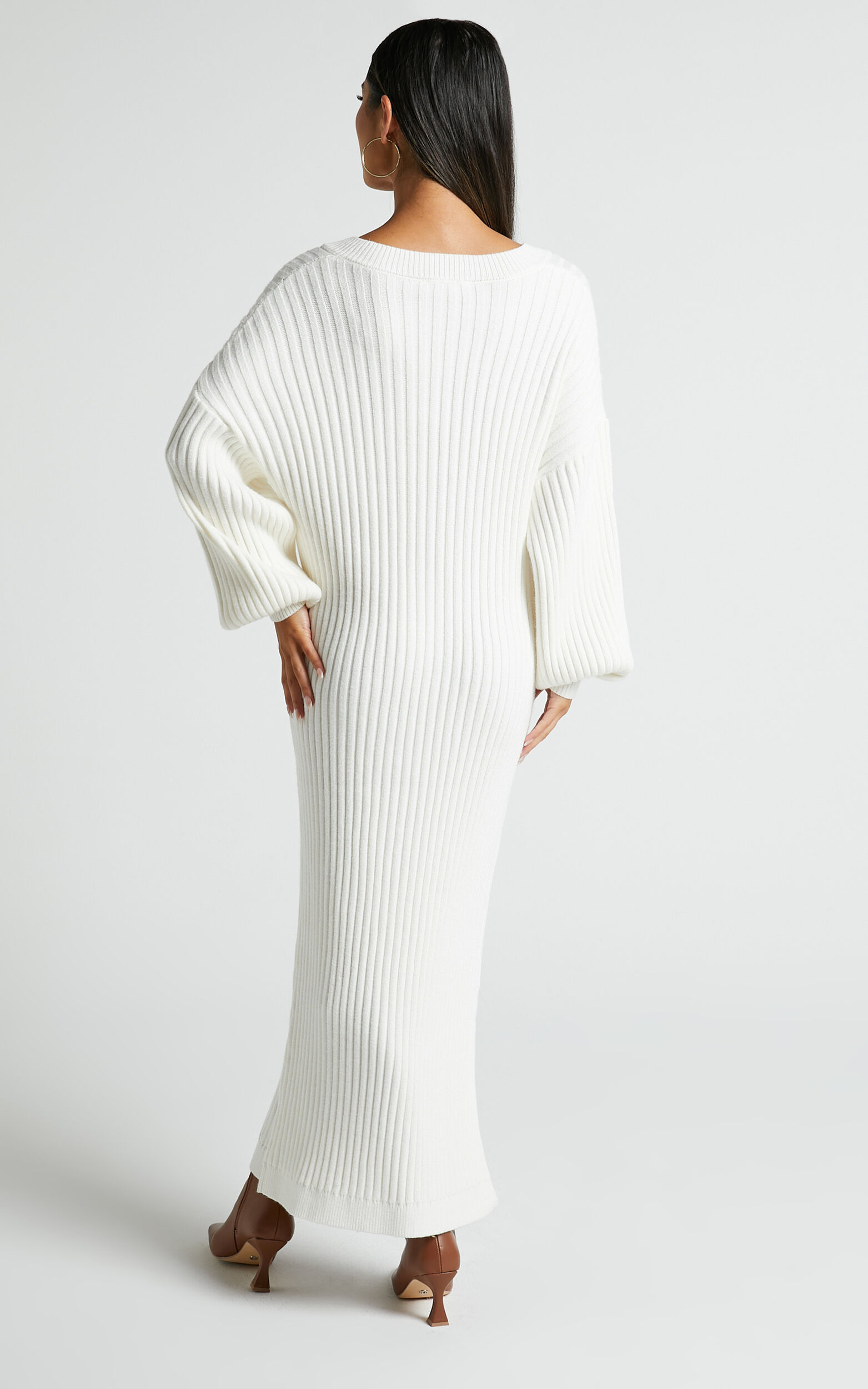 Kartia V Neck knit midi dress in Off White Showpo USA