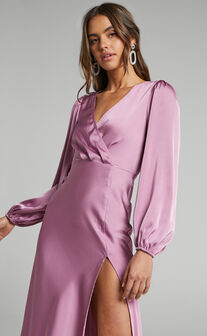 Endless Moments Marsala Satin Long Sleeve Wrap Maxi Dress