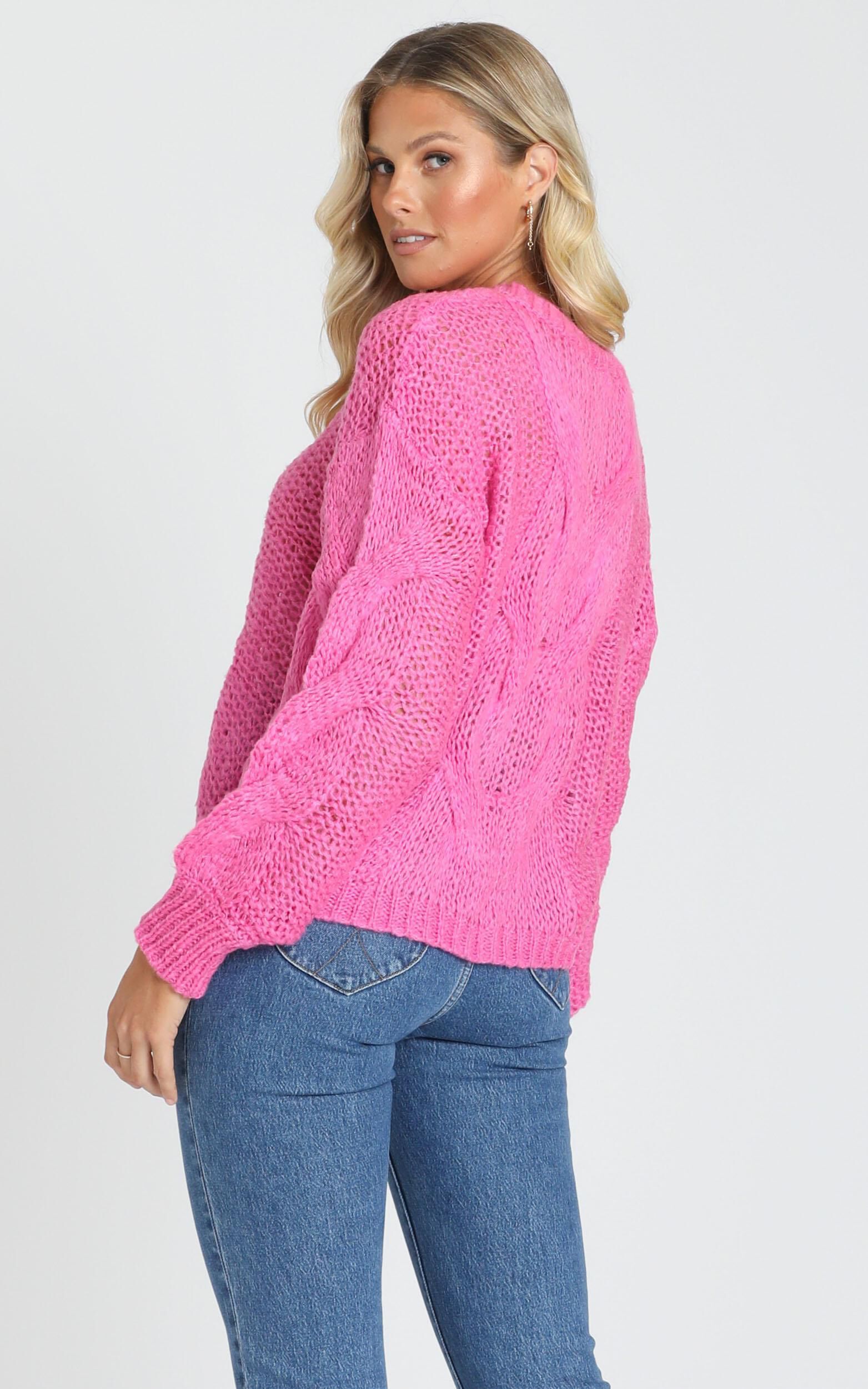 Jules Cable Knit Jumper in Hot Pink | Showpo