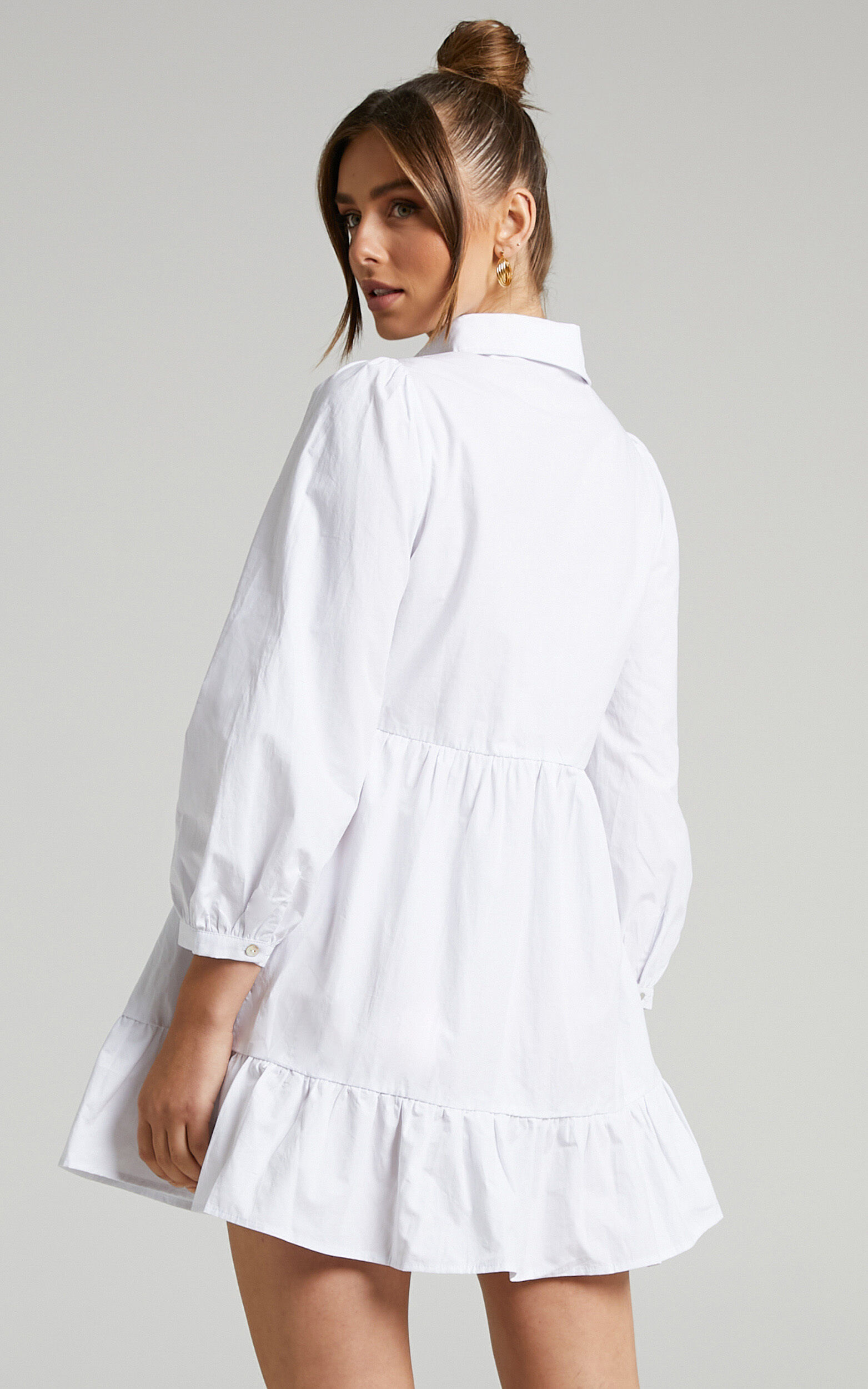 Maulee Mini Dress - Frill Hem Shirt Dress in White