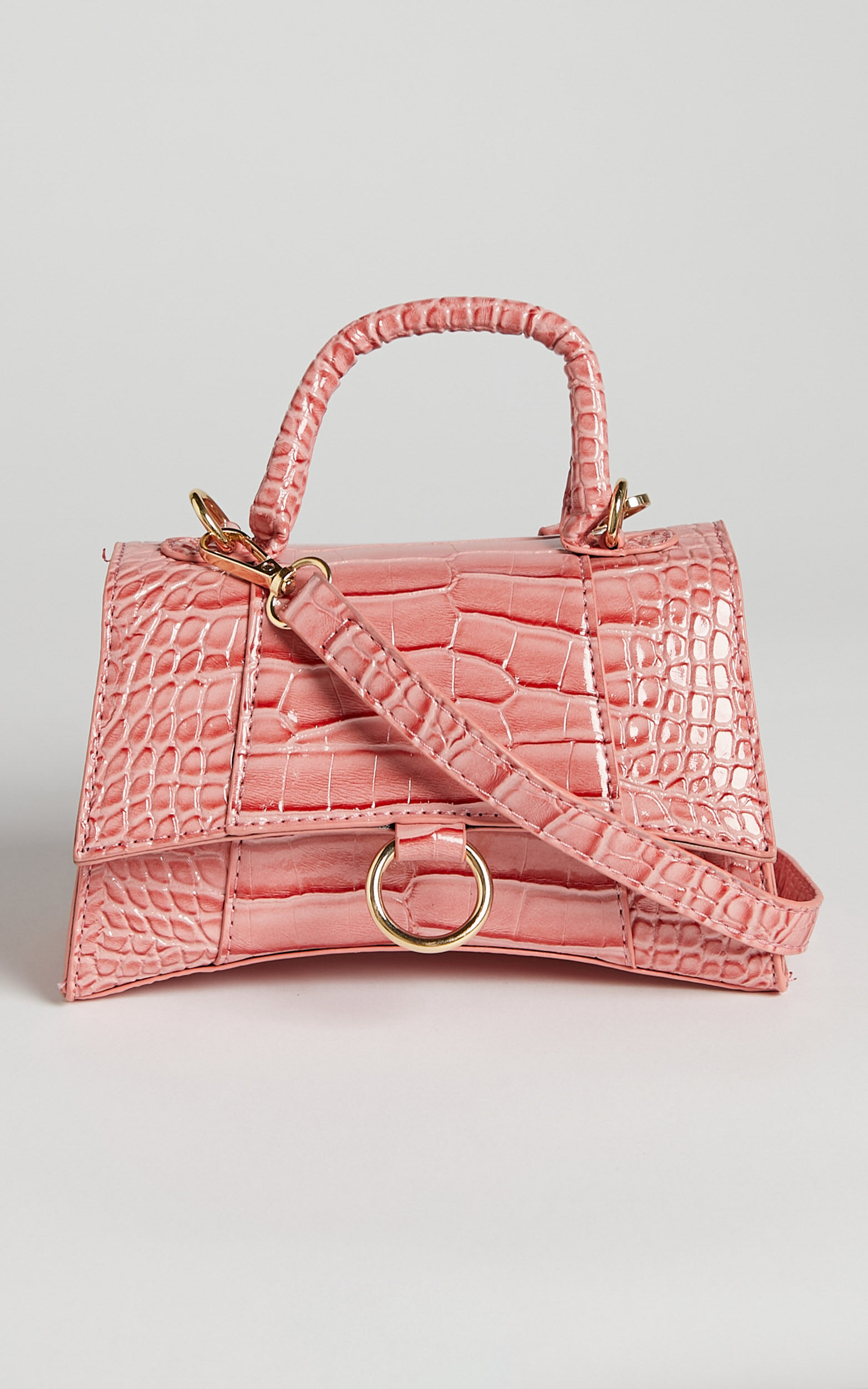 Crocodile Embossed Hourglass Handbag Sweet Pink