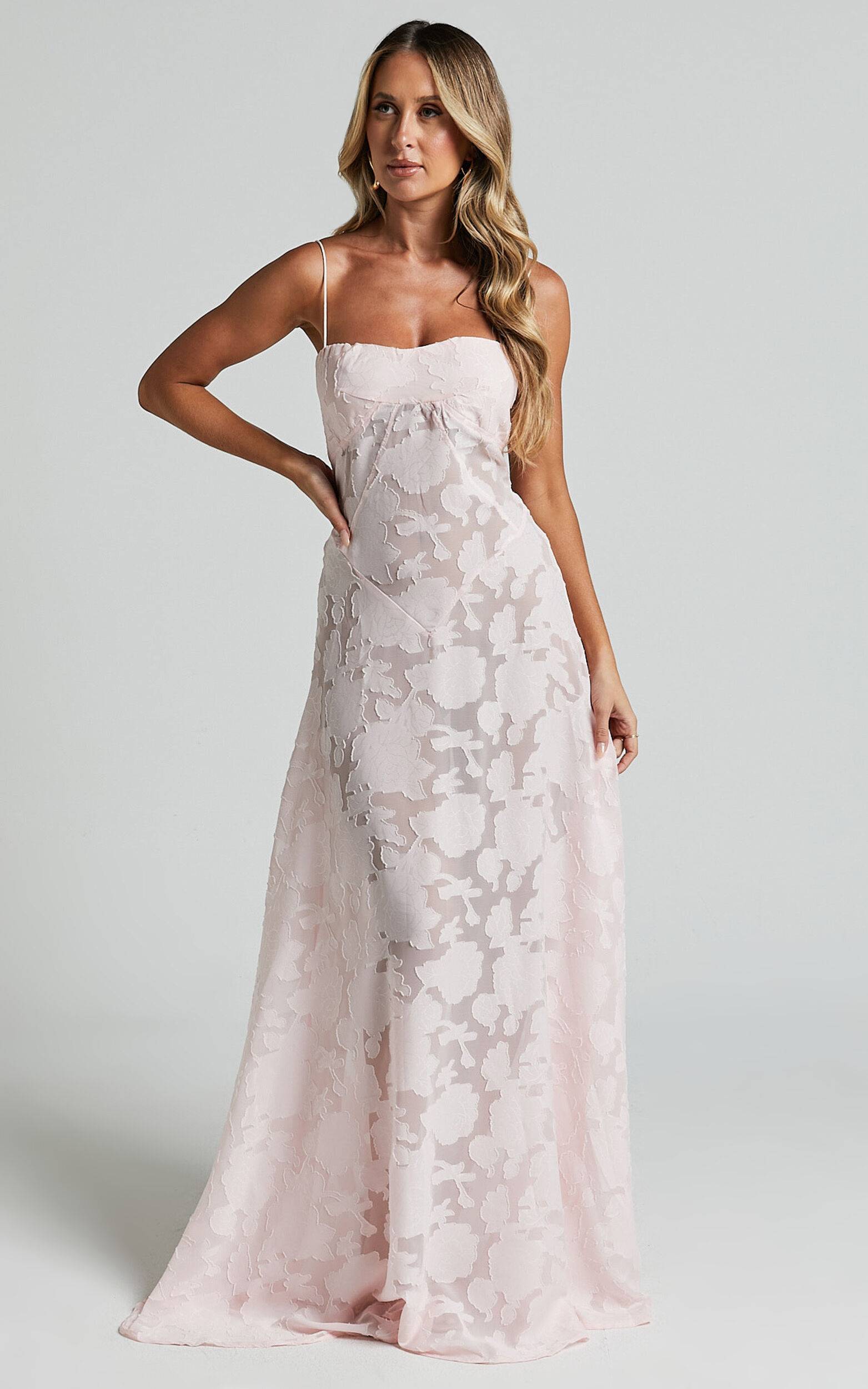 Lily Maxi Dress - Sheer Jacquard Maxi Dress in Pink | Showpo USA