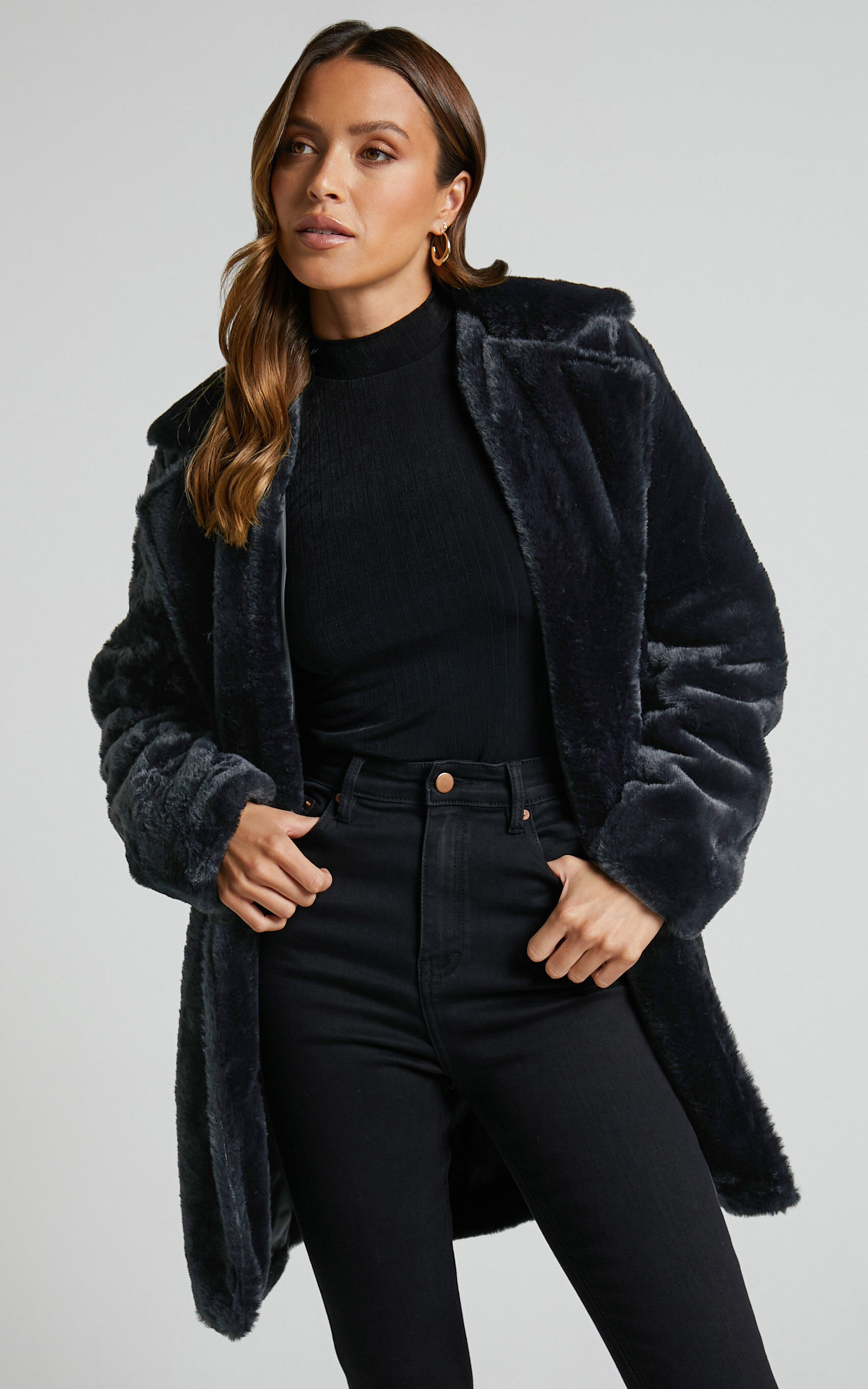 Leaning On You Coat in Black Faux Fur | Showpo USA