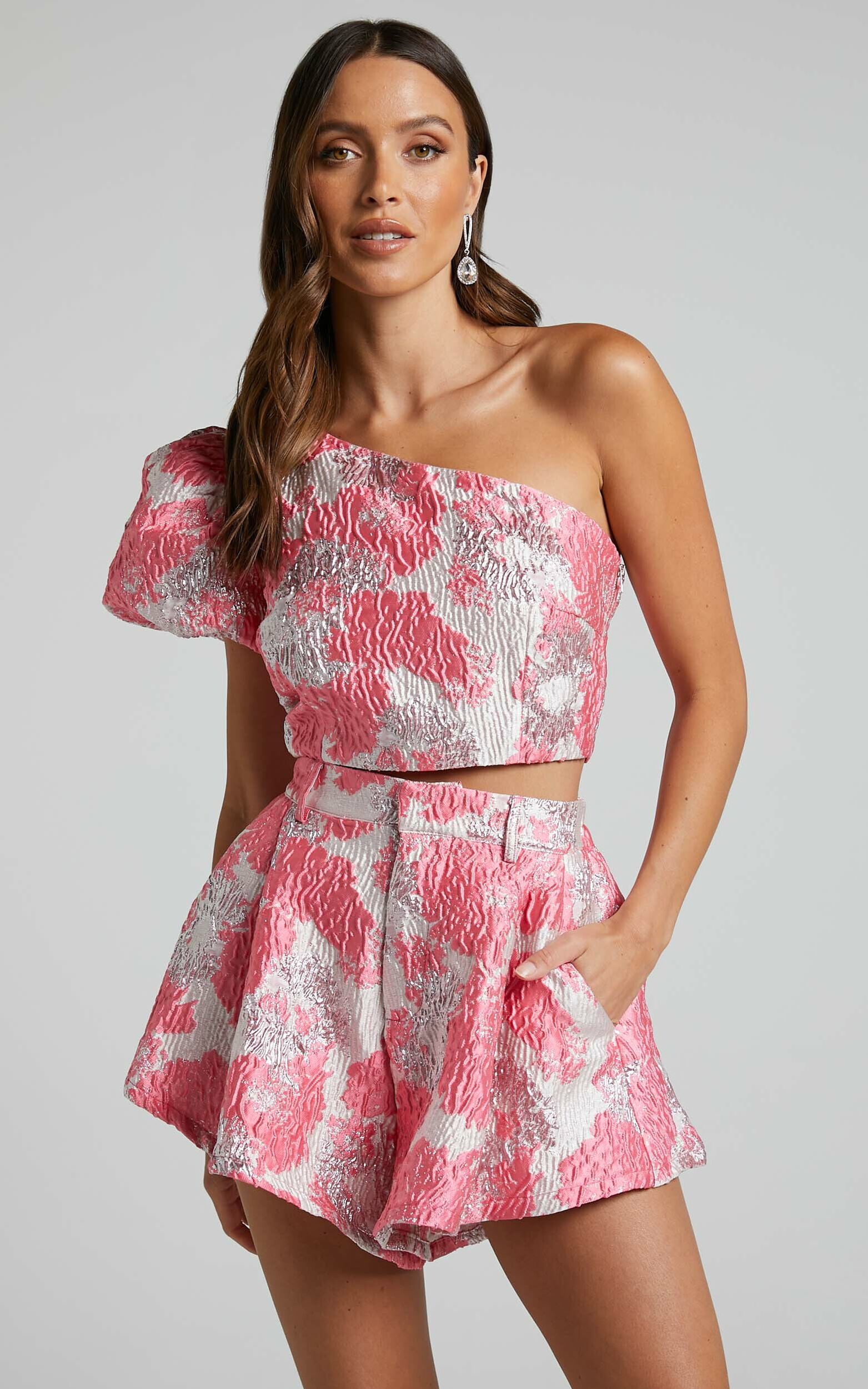 Pink on Pink :: Off the Shoulder Top + Bow Tie Shorts - Color & Chic