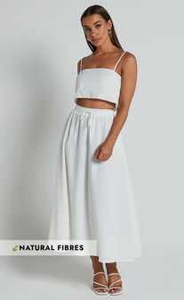 Amalee Two Piece Set - Fringe Strapless Crop Top and Midi Skirt