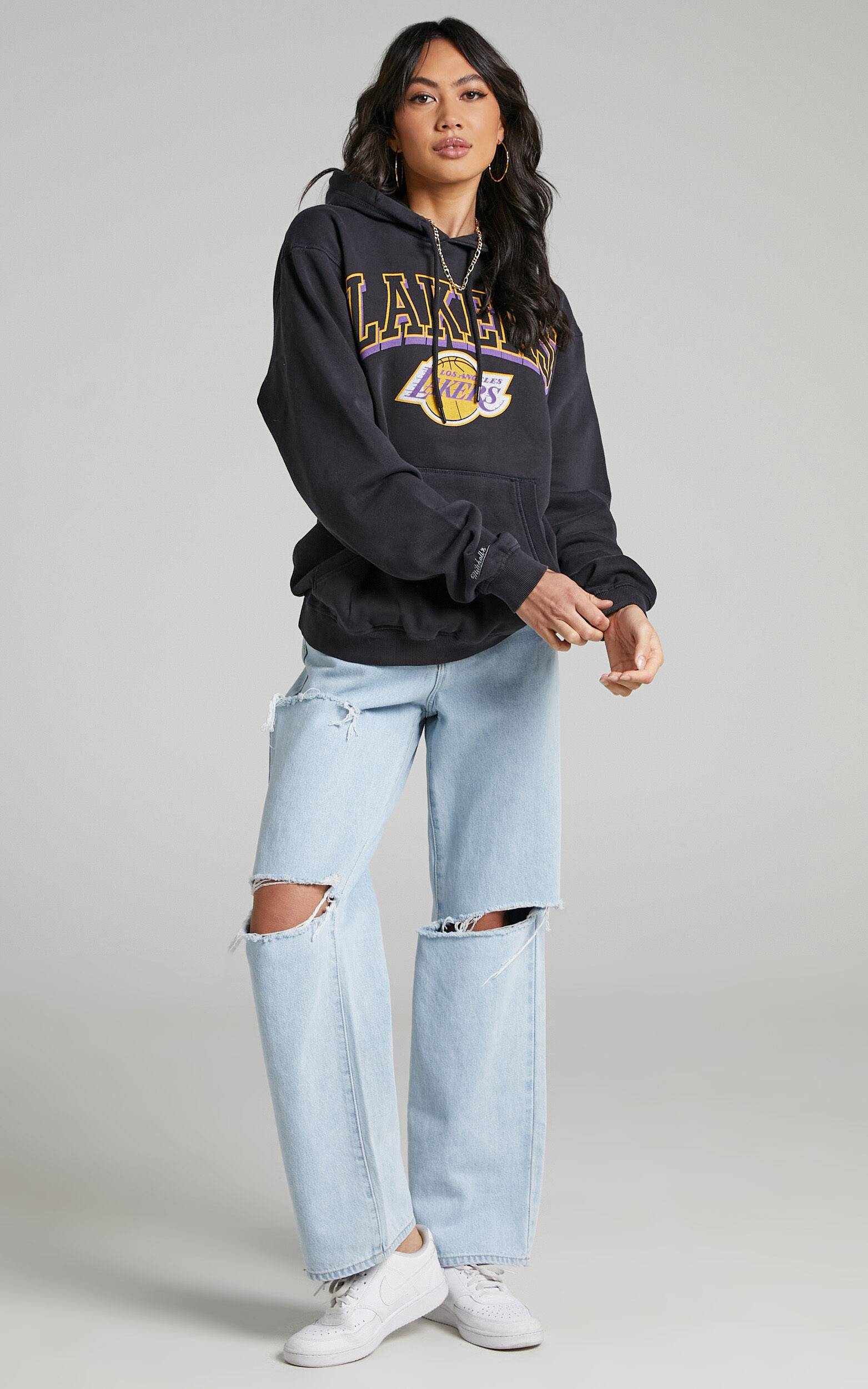 Mitchell & Ness LA Lakers Vintage Classic Logo Hoodie In Clay