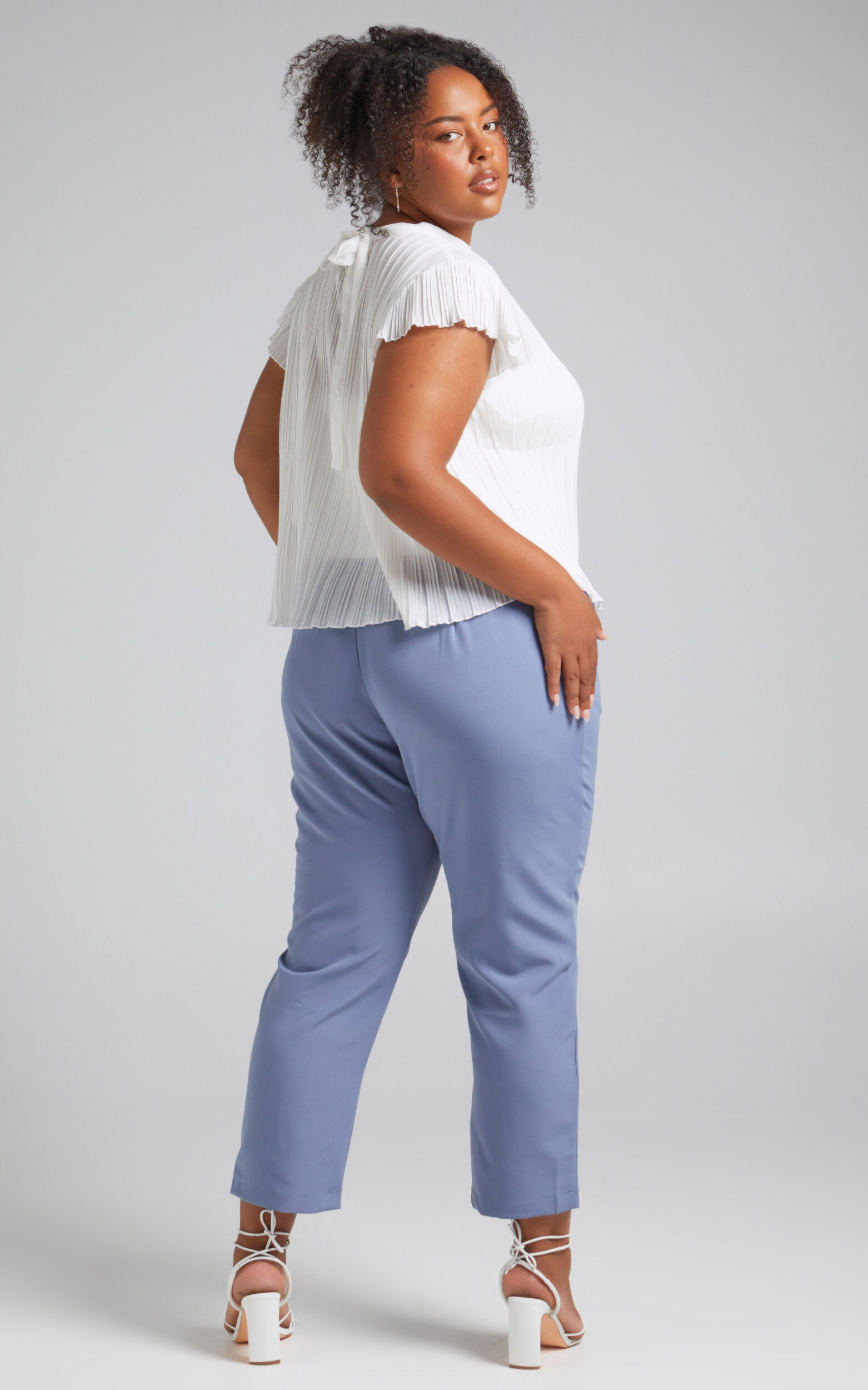 Damika Pants - High Waist Cropped Pin Tuck Pants in Blue | Showpo USA
