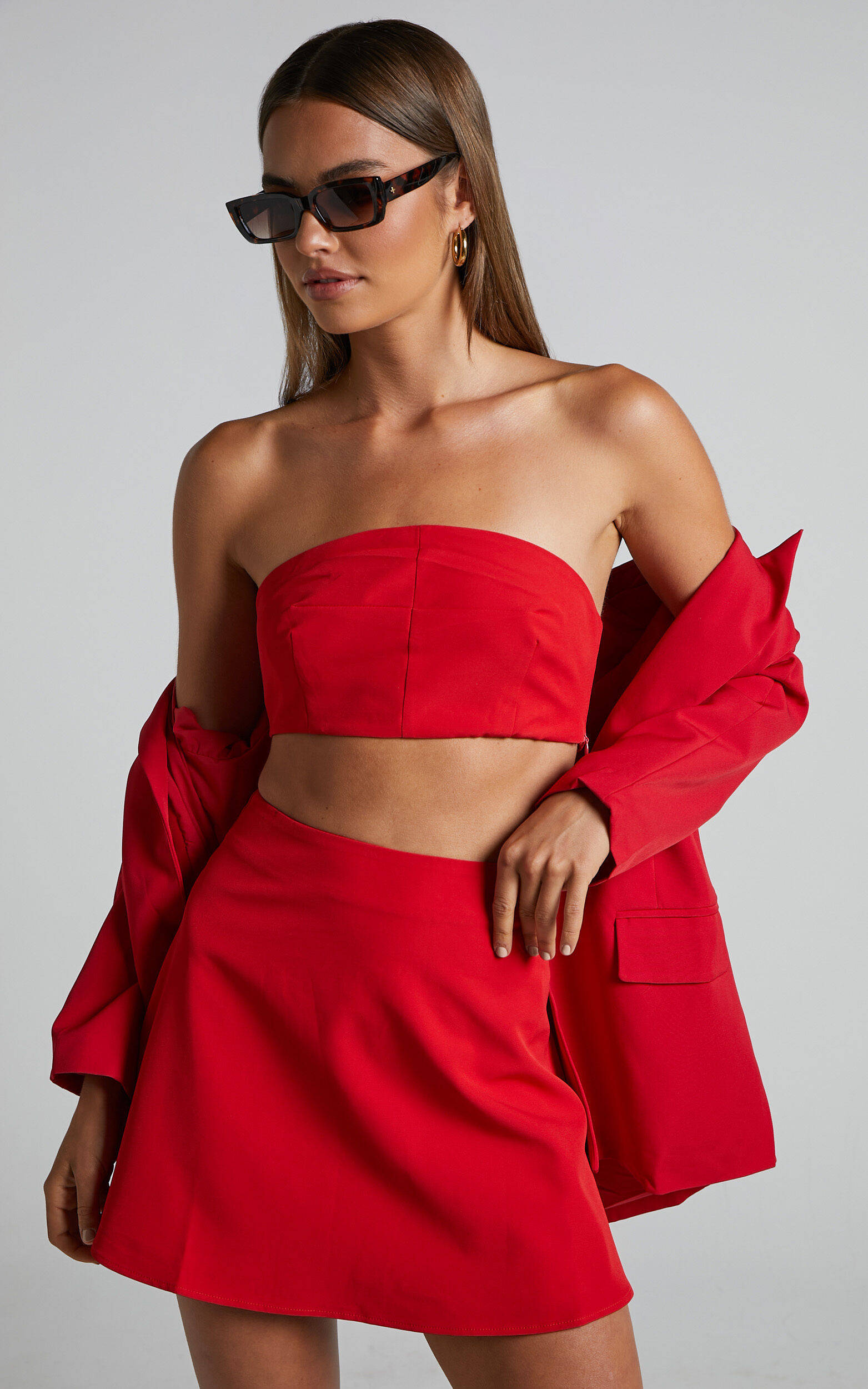 Khirara Two Piece Set - Strapless Bandeau Crop Top and Mini Skirt