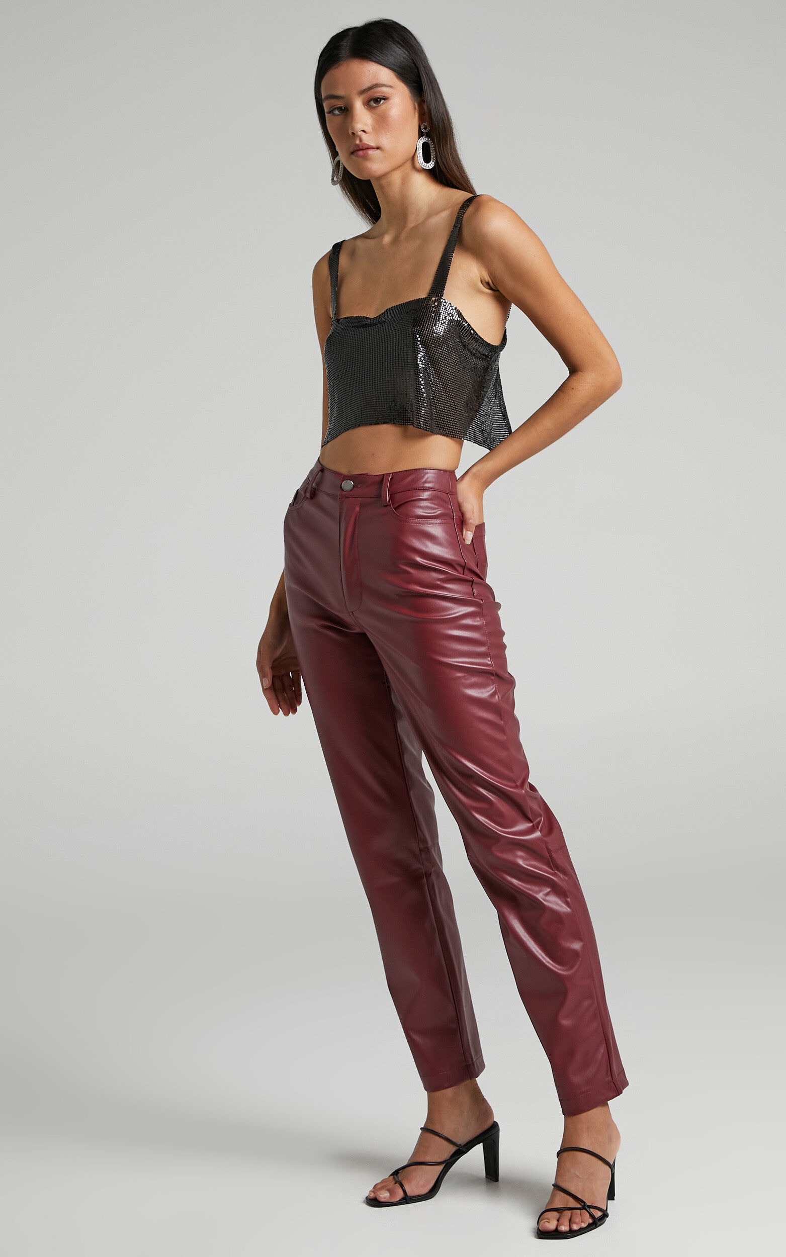 Vila snake leather look flared pants in wine | ASOS