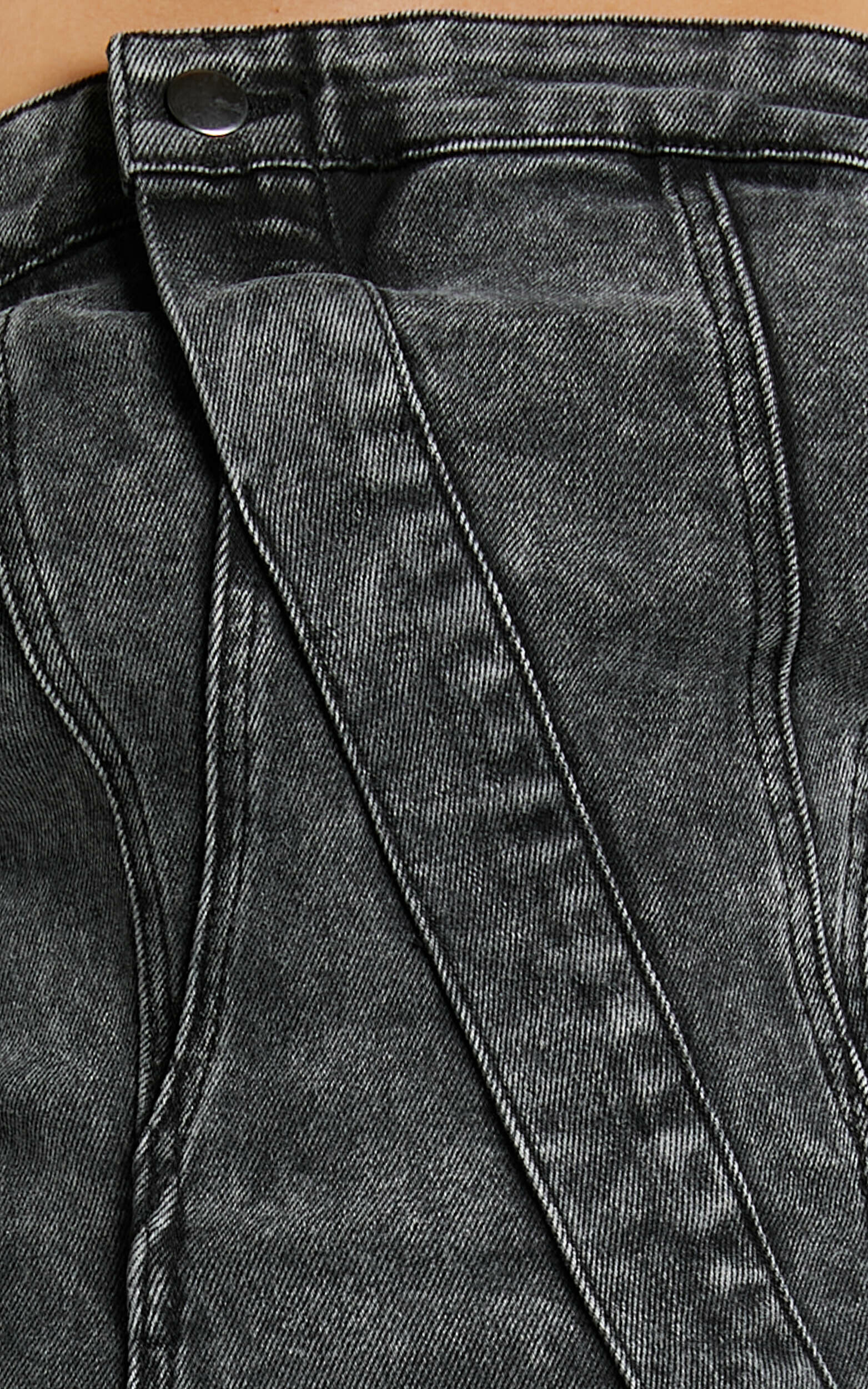 Erline Mini Dress - Asymmetric Strapless Denim Dress in Washed Black ...