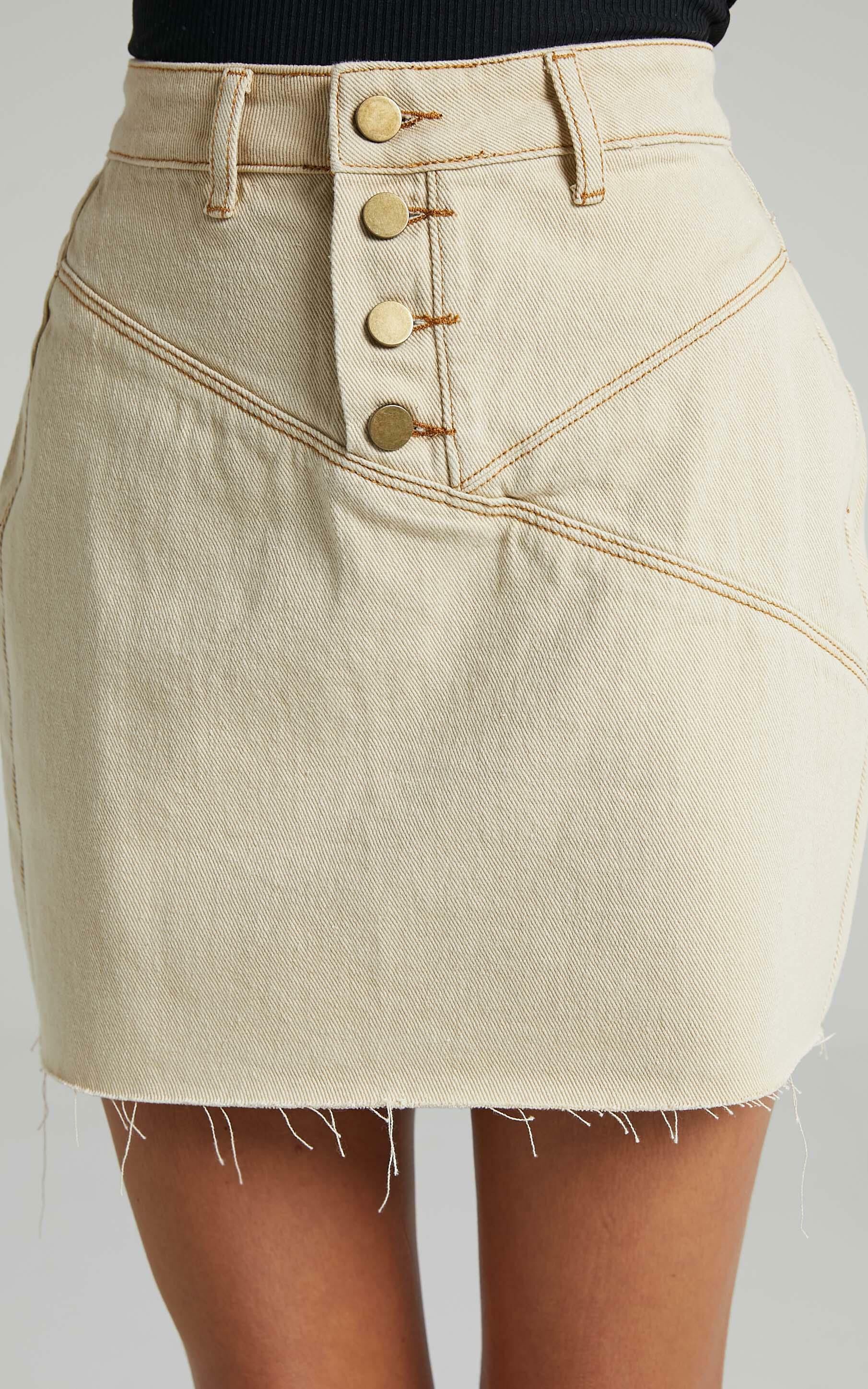 Pogue Denim Skirt in Beige | Showpo
