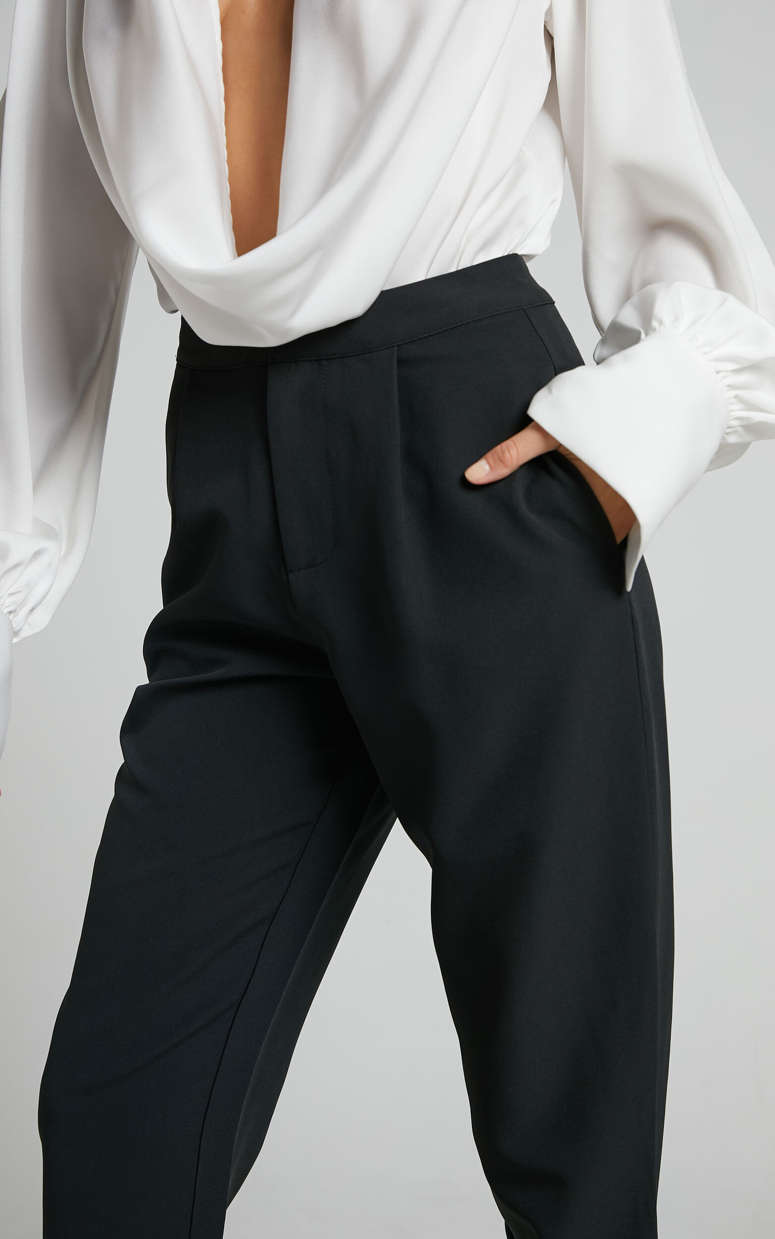 Damika Pants - High Waist Cropped Pin Tuck Pants in Black