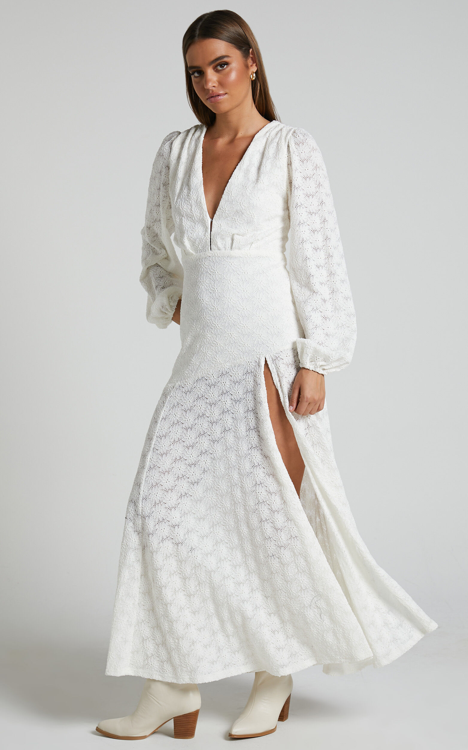 Embroidered Long Sleeve Maxi Dress