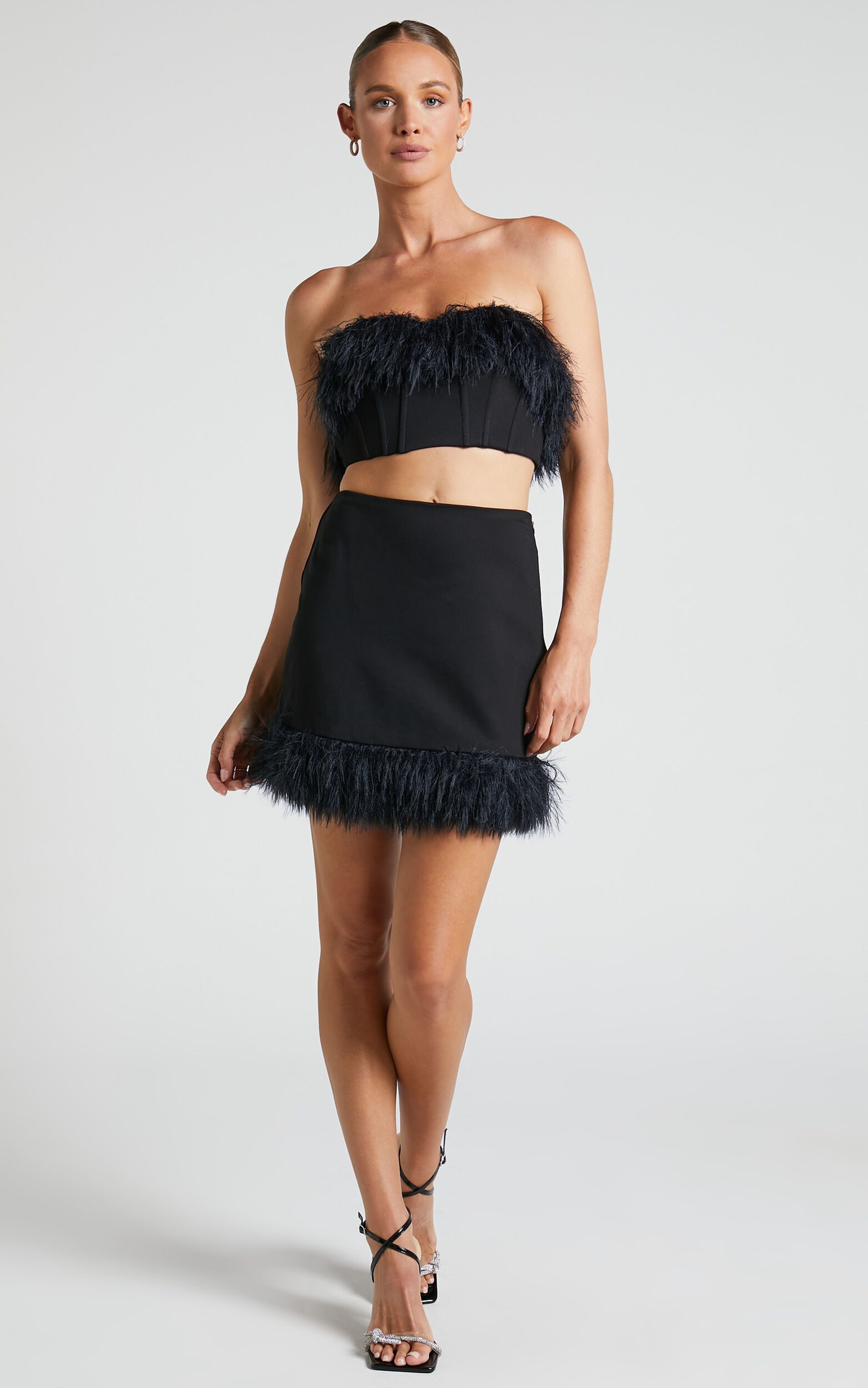 Ruffle My Feathers High Waisted Faux Feather Trim Mini Skirt (Black) ·  NanaMacs