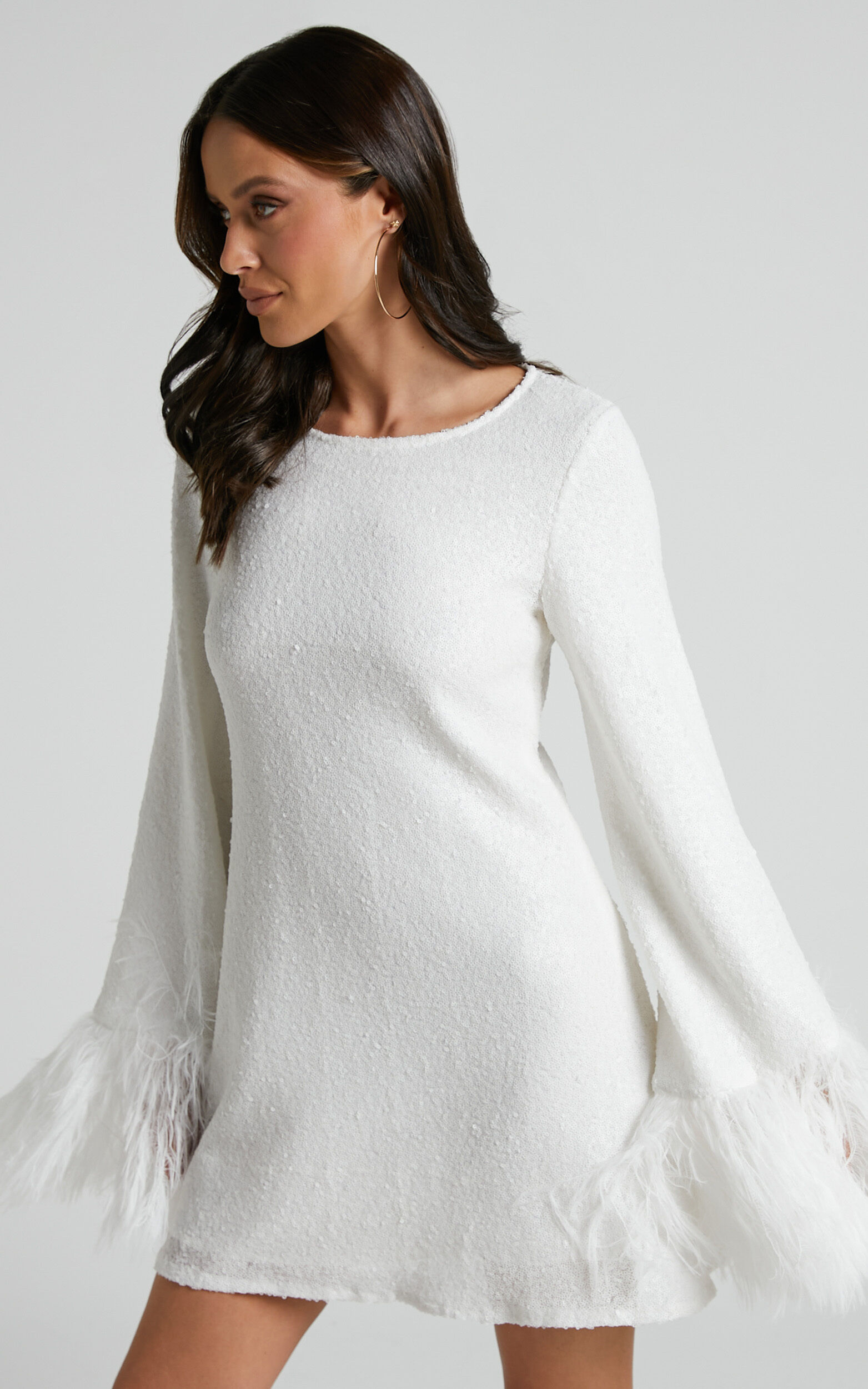 Long Bell Sleeve Feather Gown