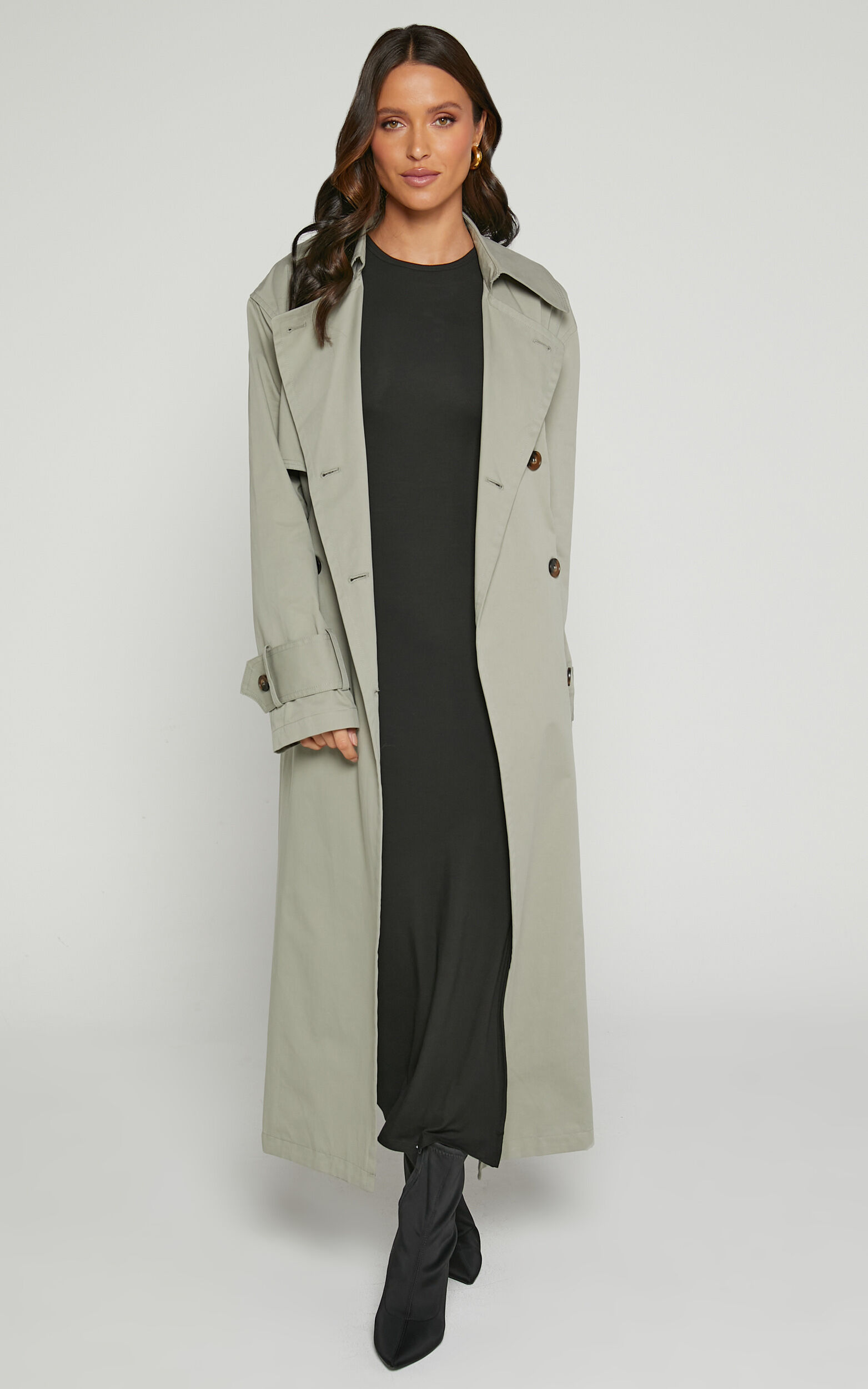 Avah Trench Coat - Double Breasted Tie Waist Coat in Washed Khaki