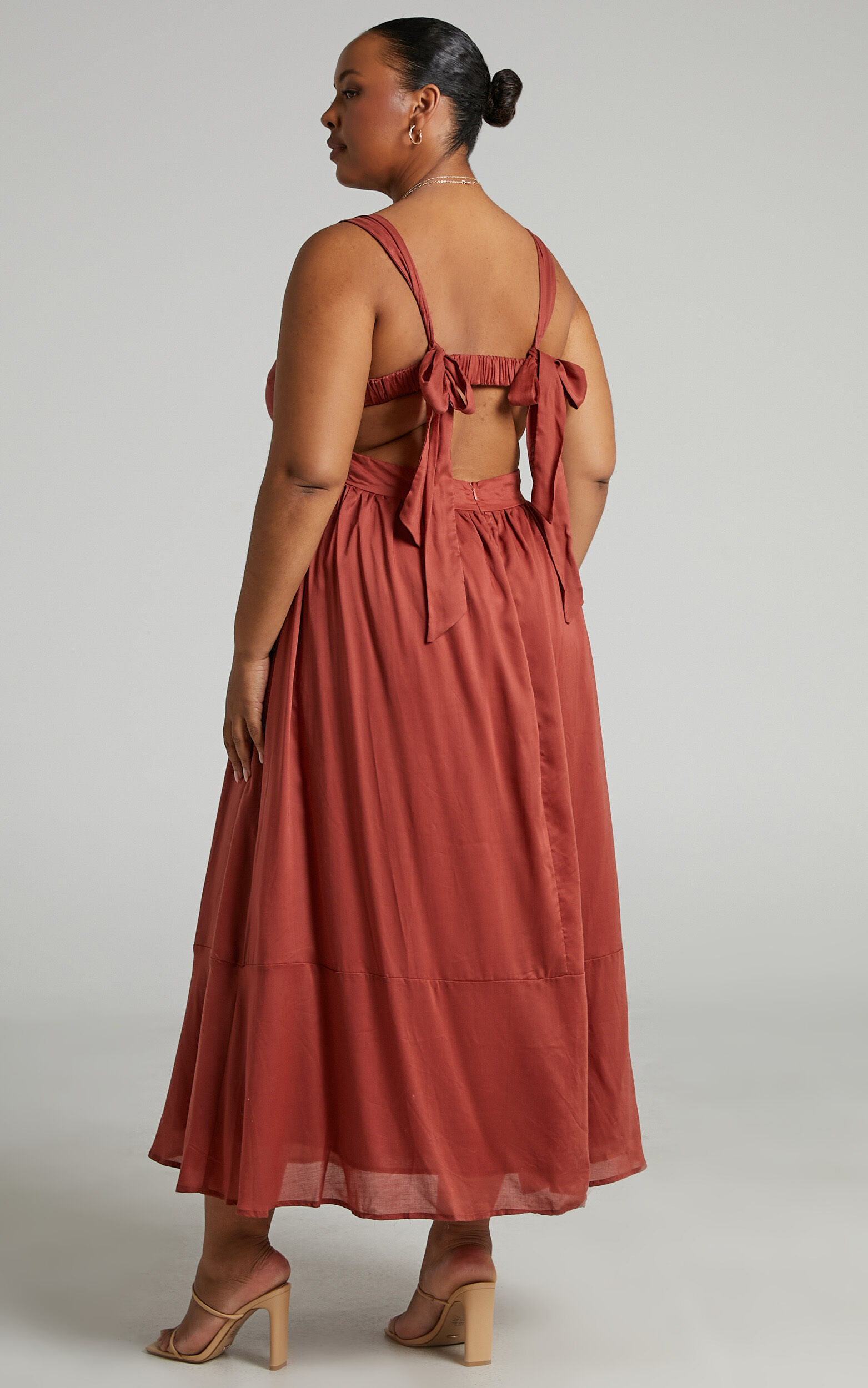 Amalie The Label Kai Midi Dress - Double Tie Back Dress in Burnt Rose