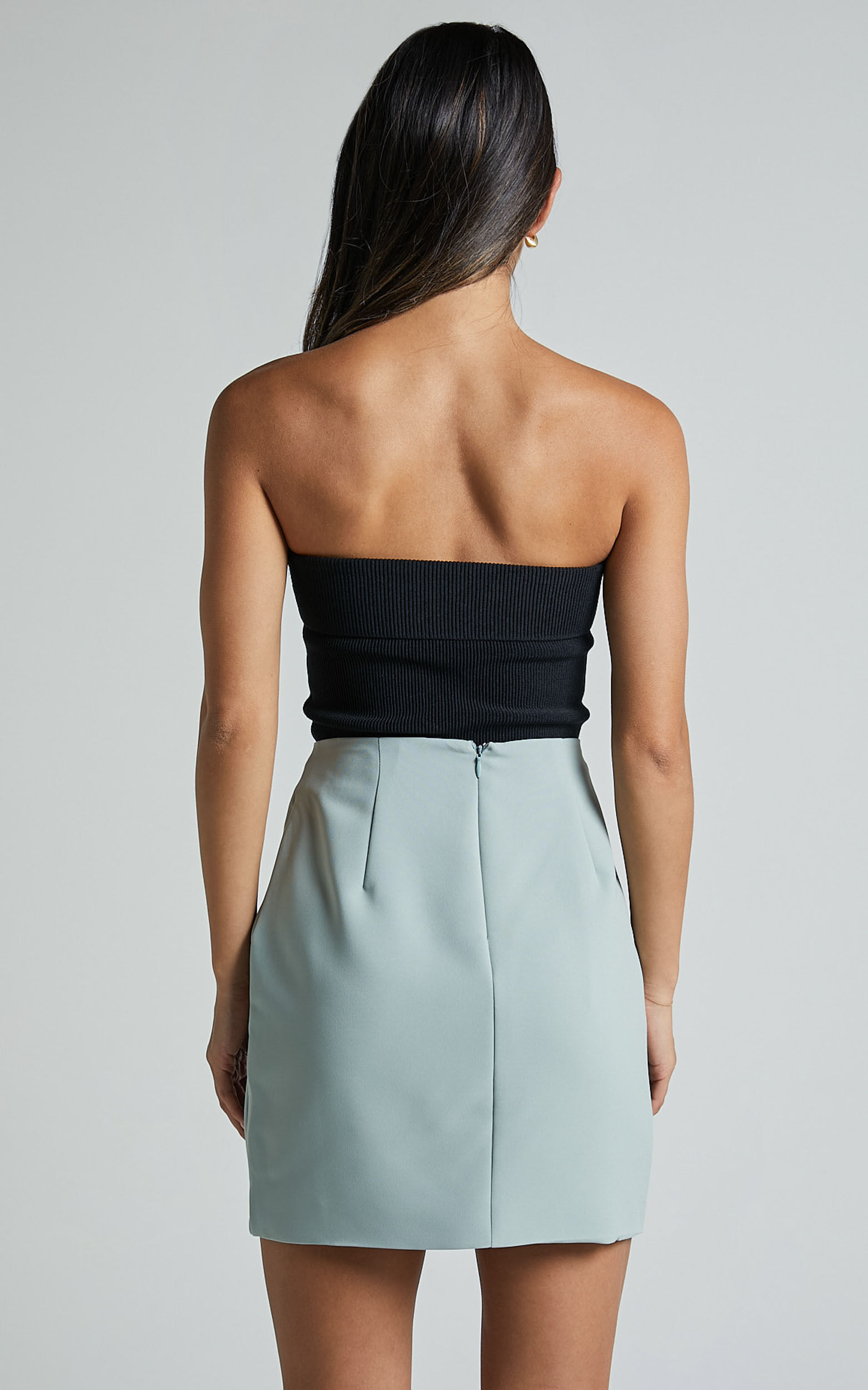 Kathia Mini Skirt - Asymmetric Button Detail Skirt in Sage