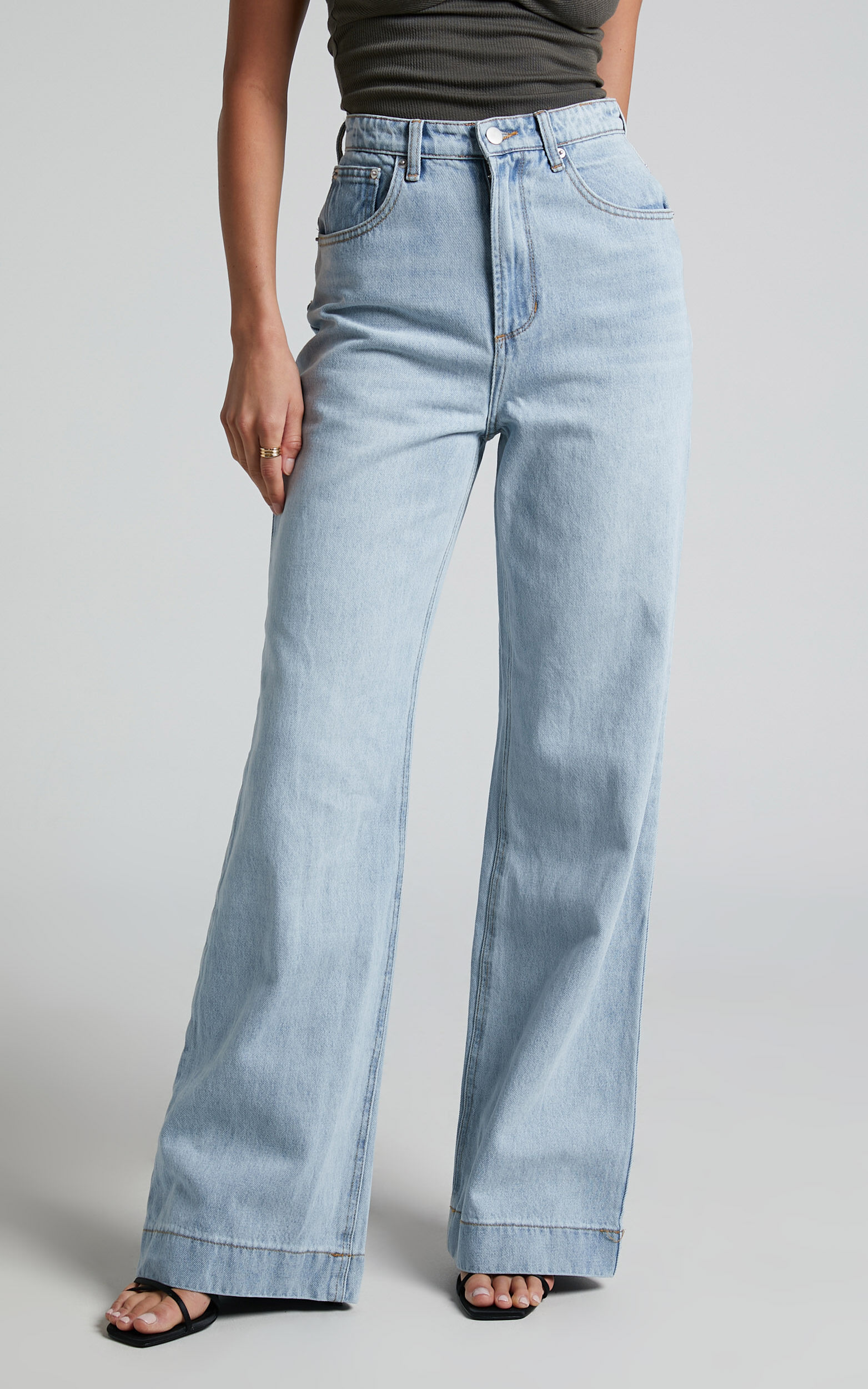 Emman Jeans - High Waisted Recycled Cotton Wide Leg Jeans in Sunday ...